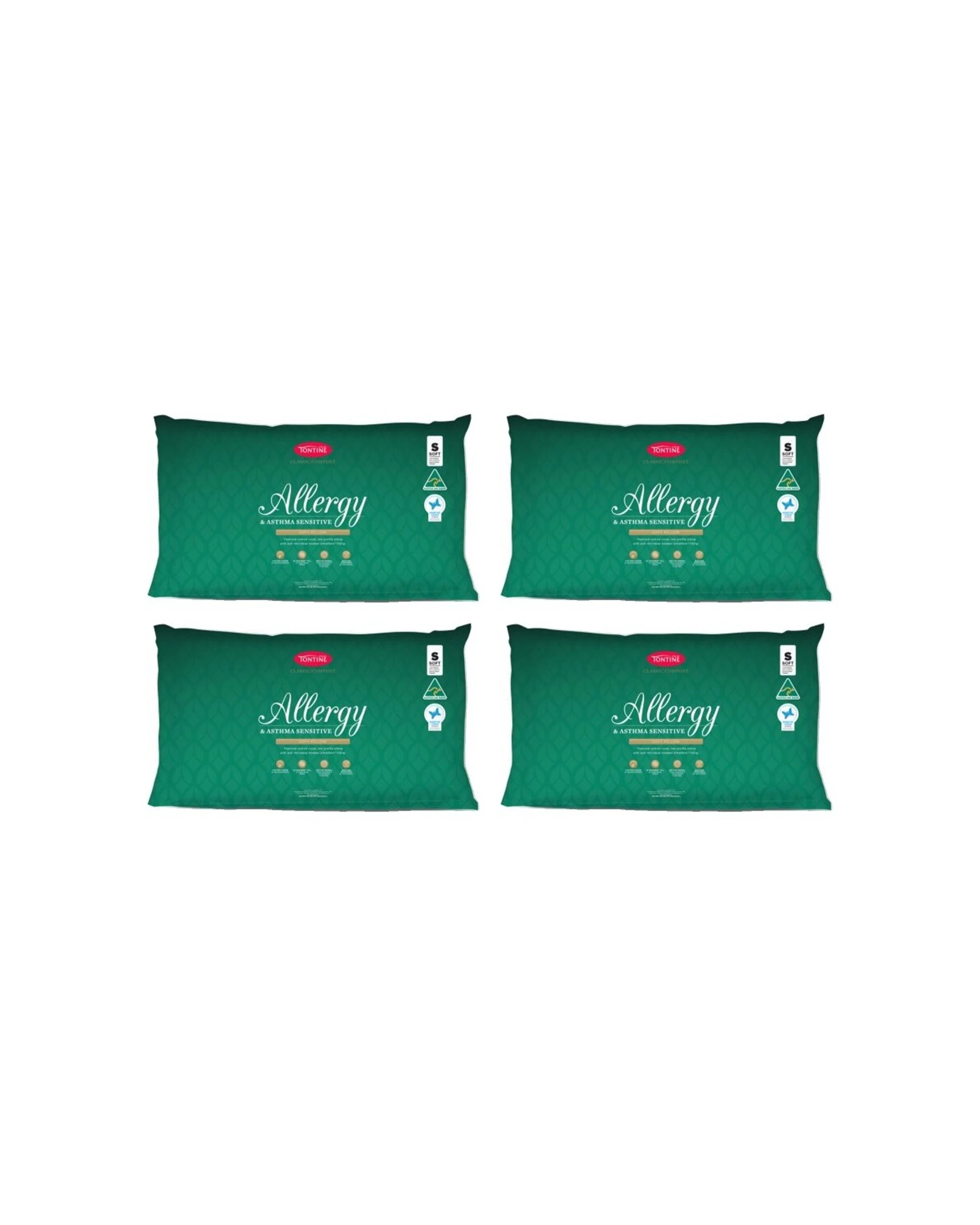 1 Tontine Classic Comfort Allergy & Asthma Sensitive Pillow Low Soft Standard 4PK - White, 1 of 5