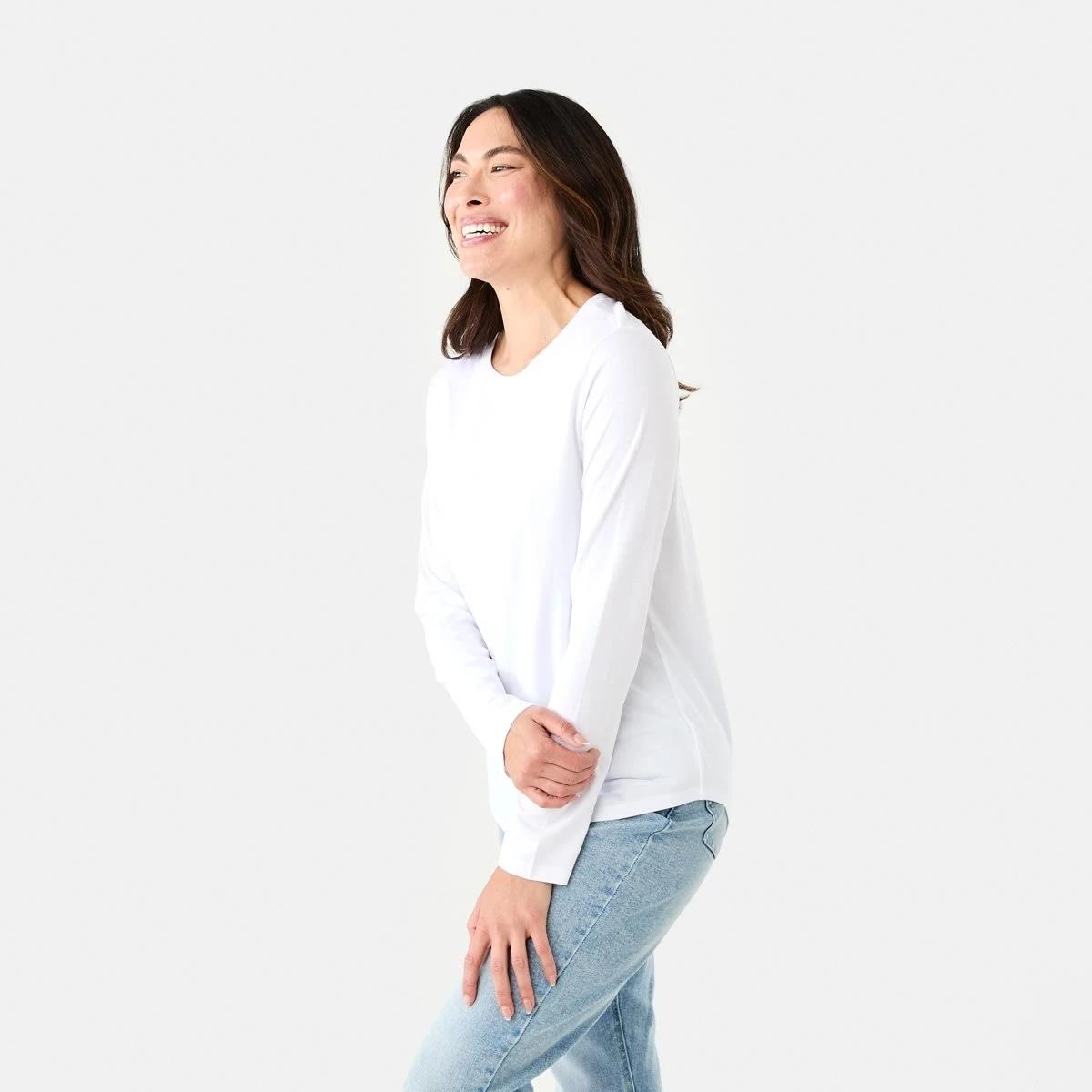 2 Long Sleeve Cotton Modal T-shirt WHITE, 2 of 6
