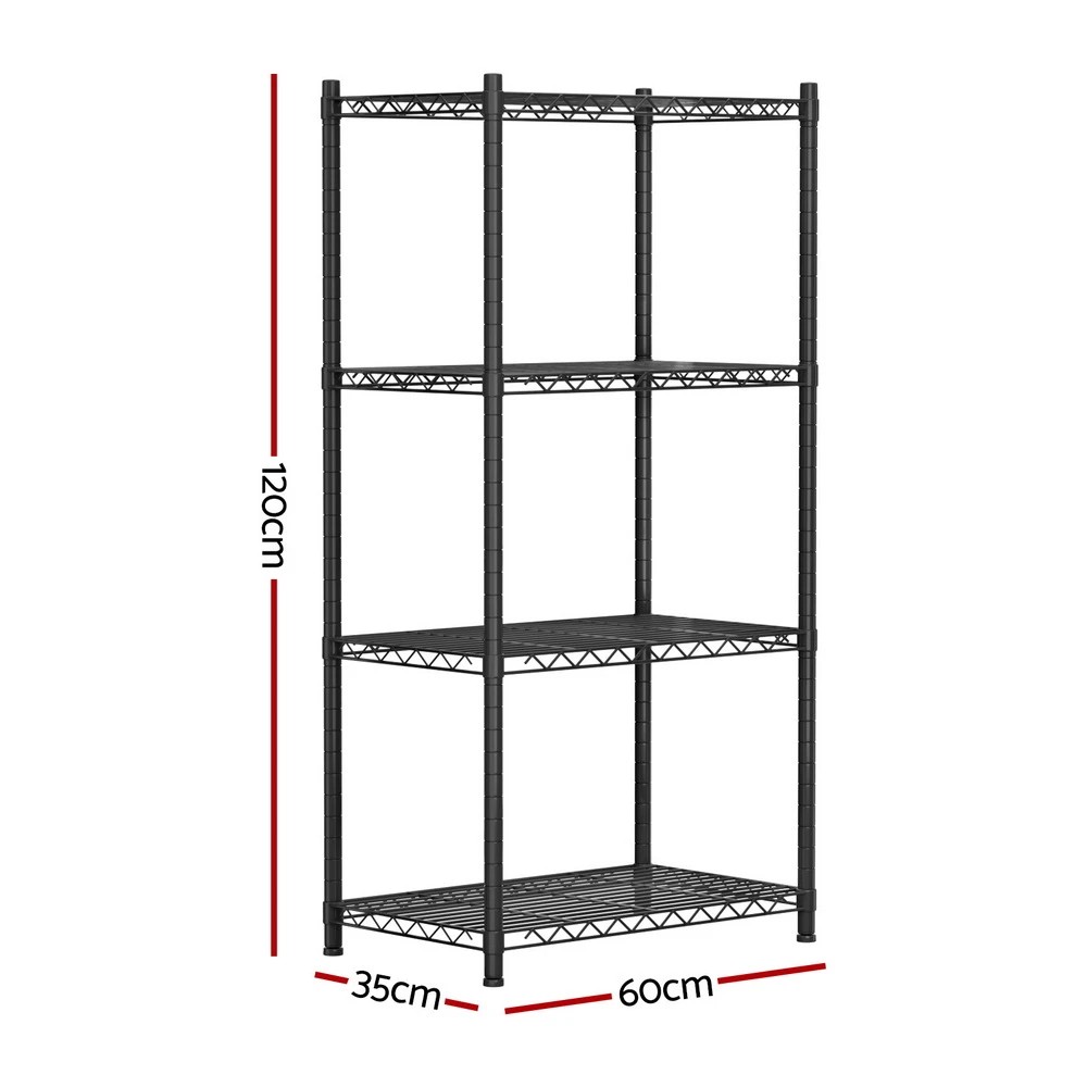 2 Artiss 4-Tier Shelving Unit Adjustable Garage Storage Shelves Kitchen Rack - Black, 2 of 3