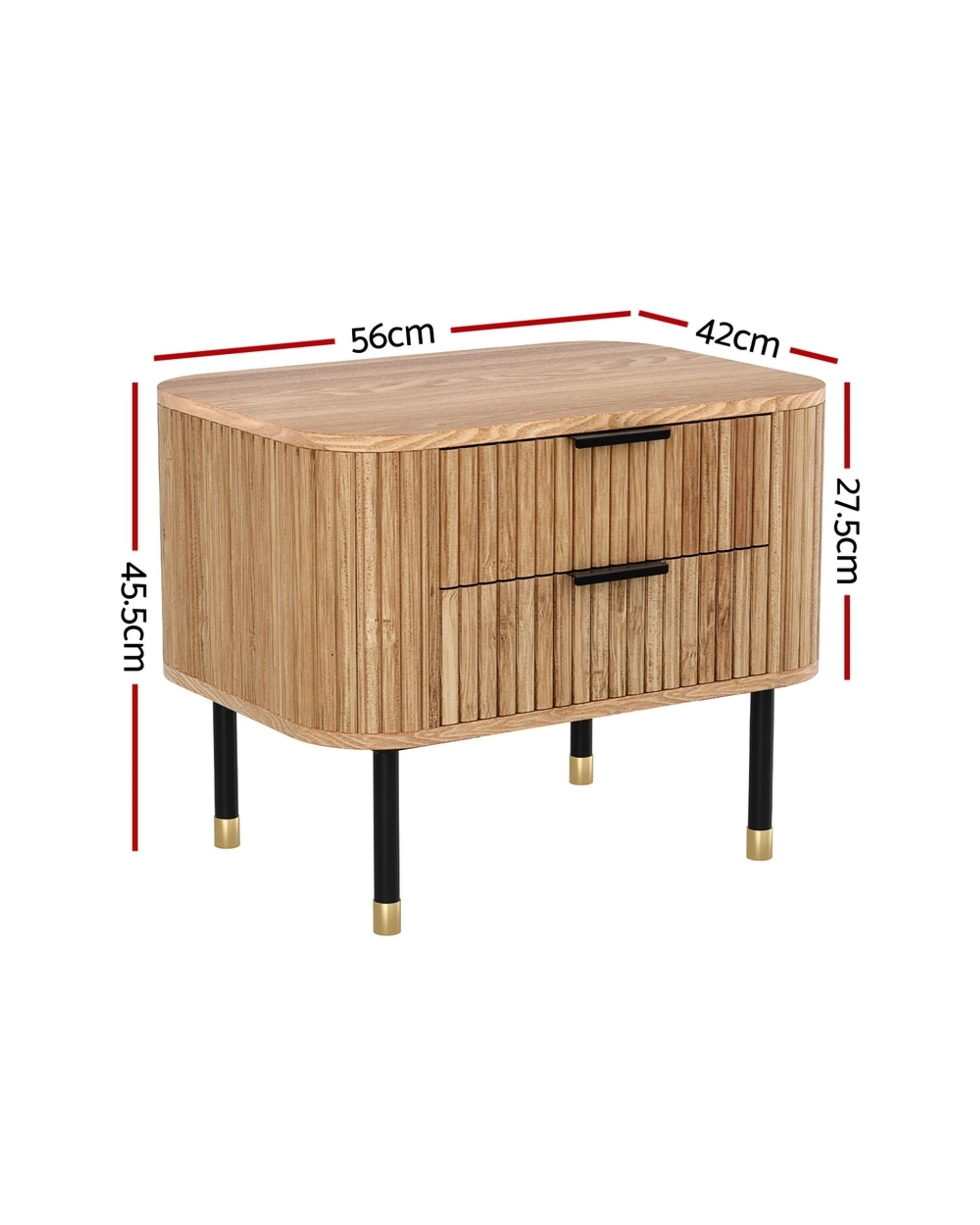 2 Artiss Bedside Table 2 Drawers - Natural, 2 of 7