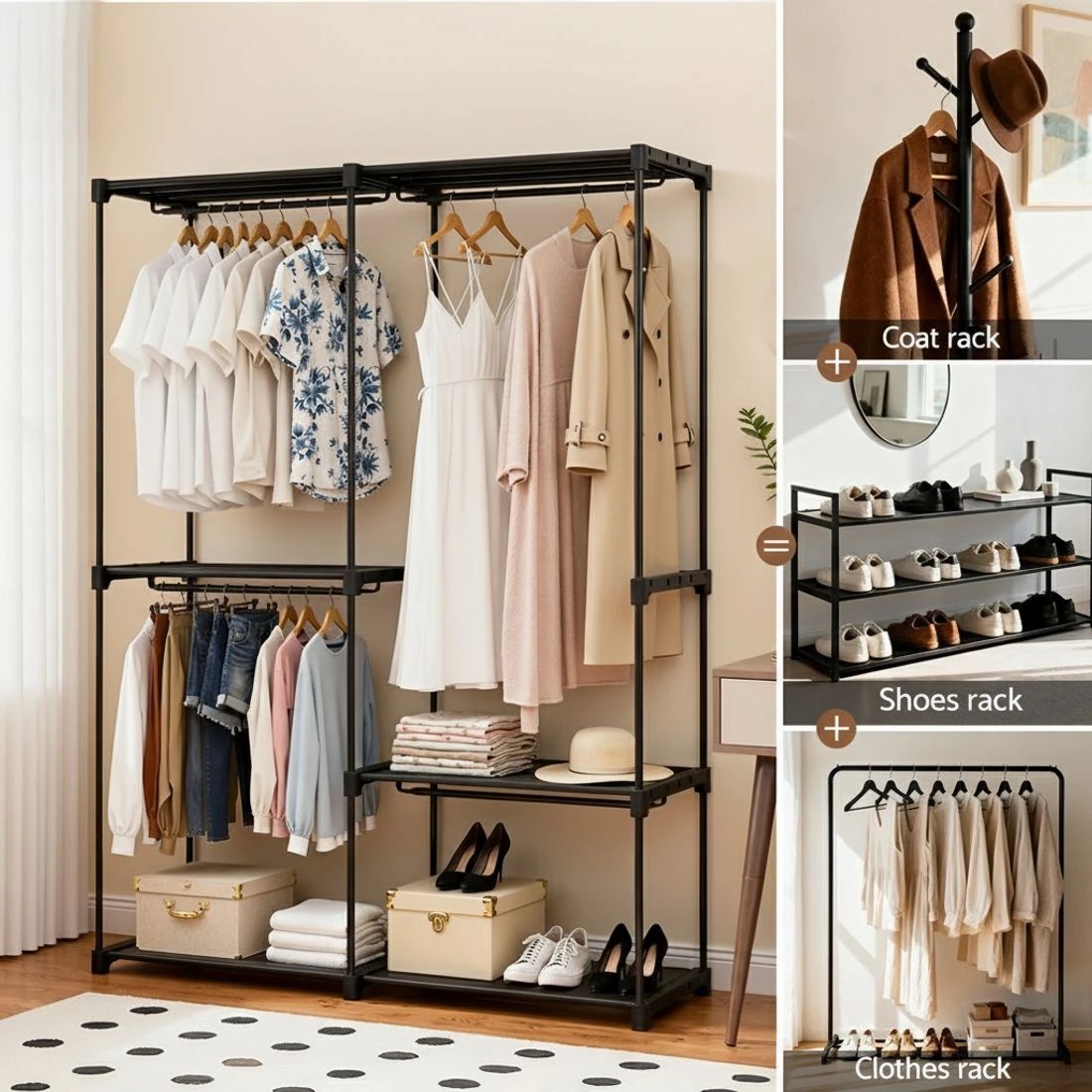 3 Artiss Wardrobe Clothes Rack Closet 181cm - Black, 3 of 6