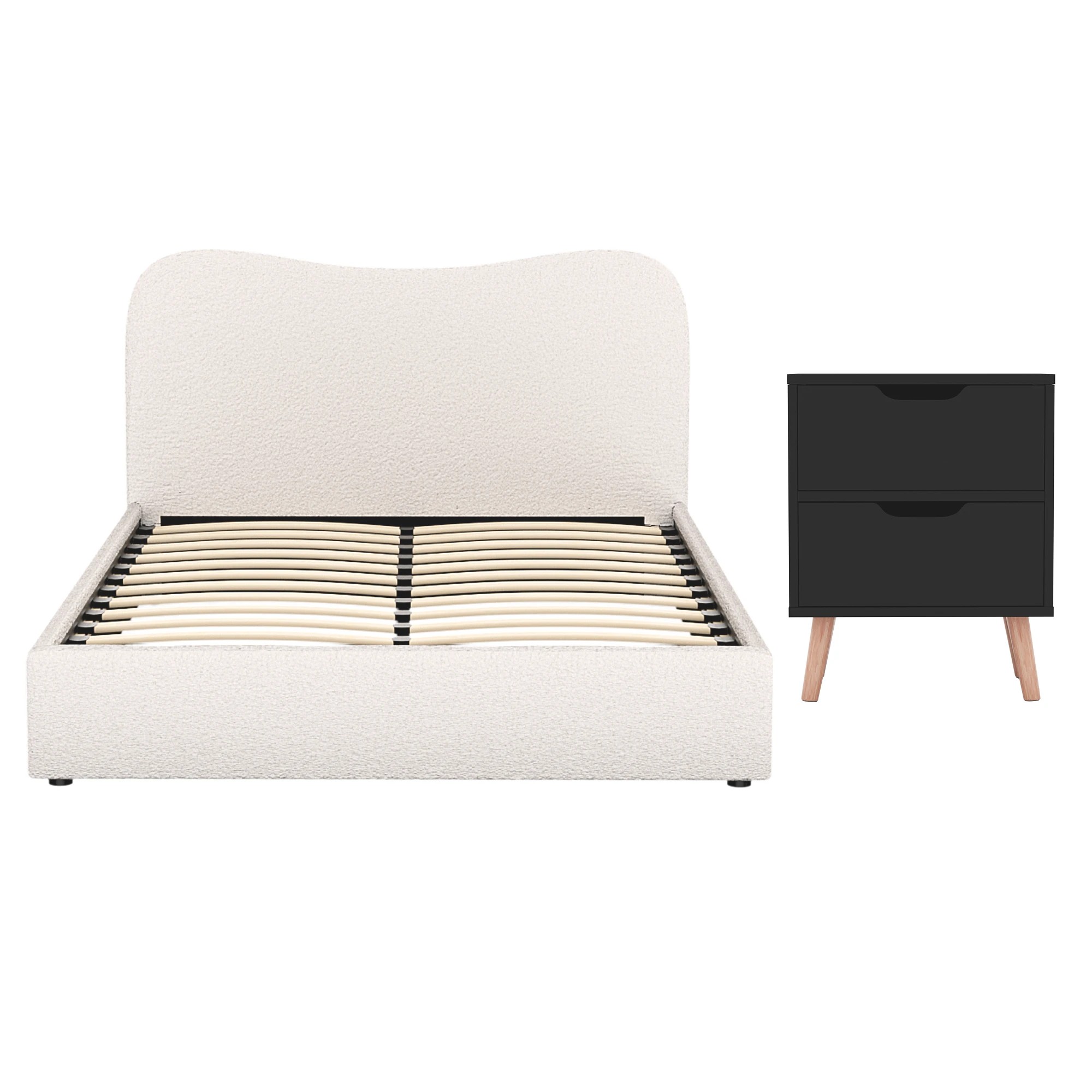 1 Artiss Double Bed Frame and Bedside Table Set Boucle  with Headboard  Nightstand - Multi, 1 of 5