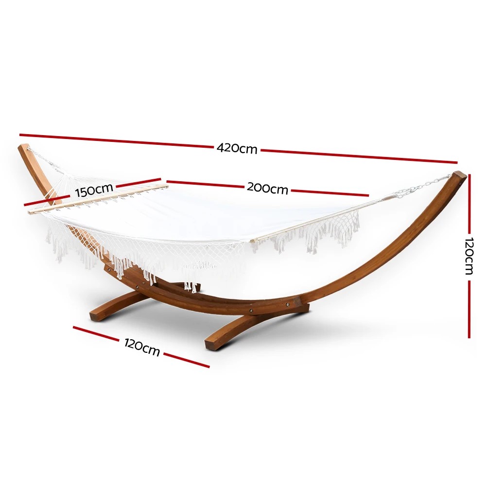 2 Gardeon Hammock Bed Outdoor Camping Garden Tassel Timber Hammock - White, 2 of 6