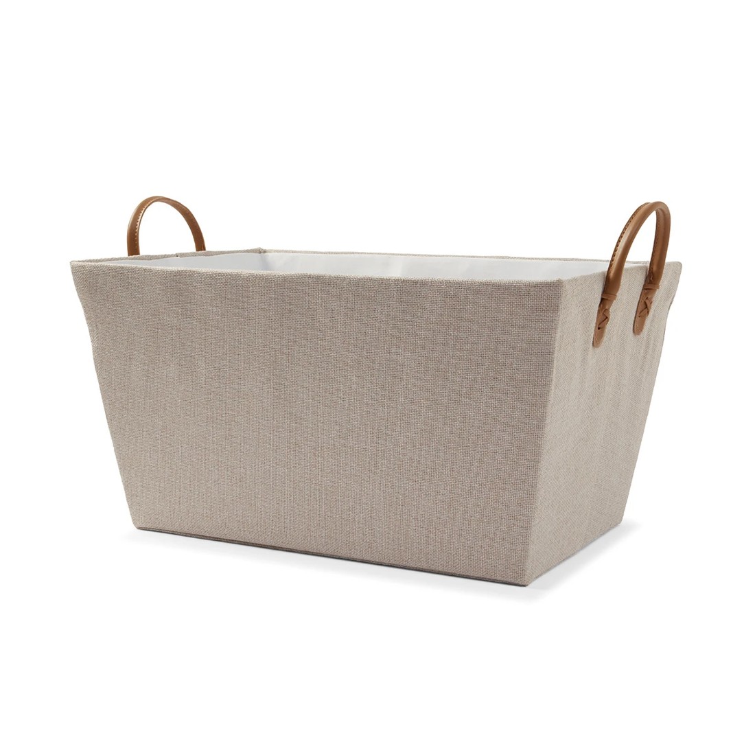1 Linen Look Tapered Rectangle Basket - White and Beige, 1 of 8