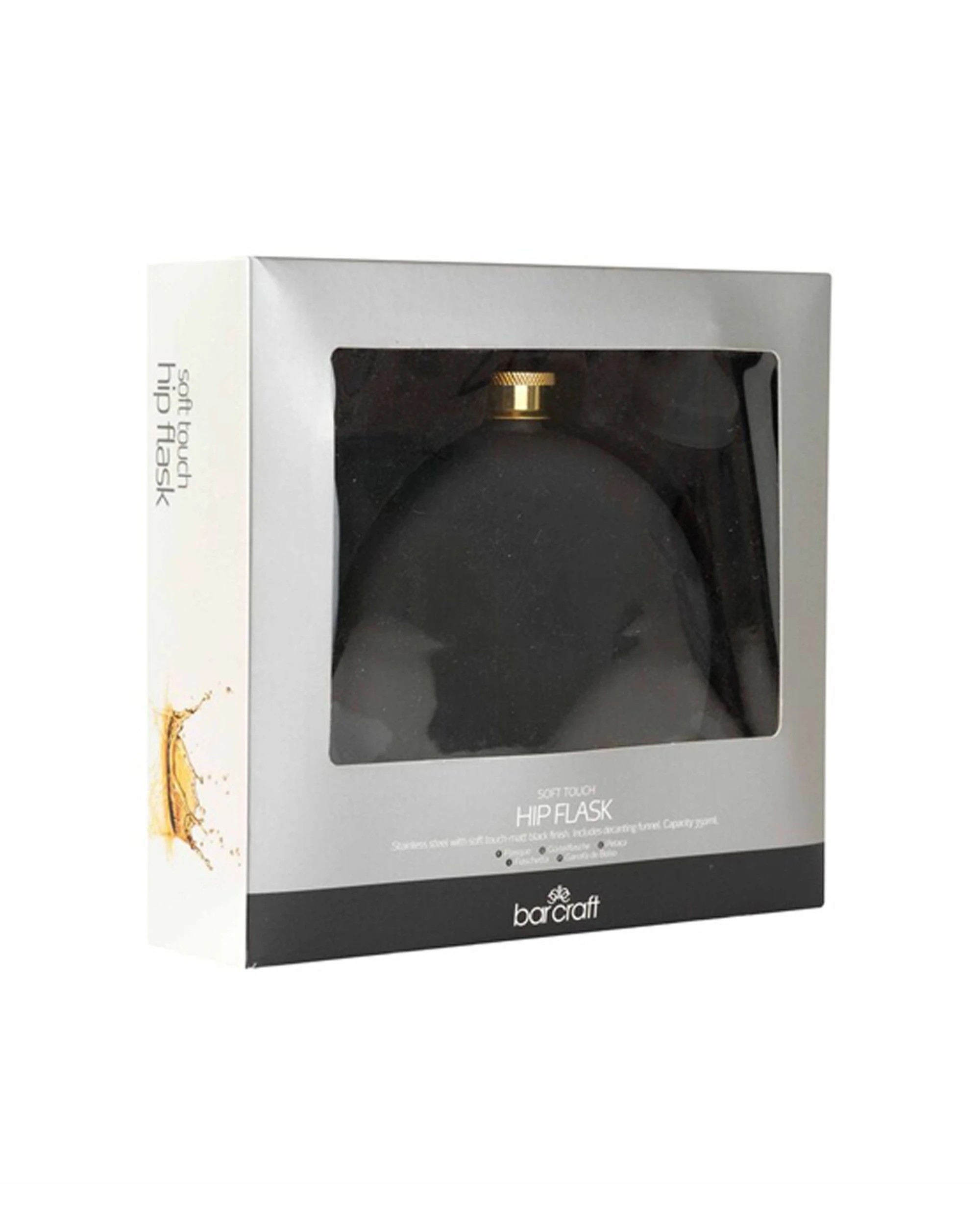 7 BarCraft Soft Touch Hip Flask 280ml Stainless Steel Includes Funnel - Black, 7 of 7
