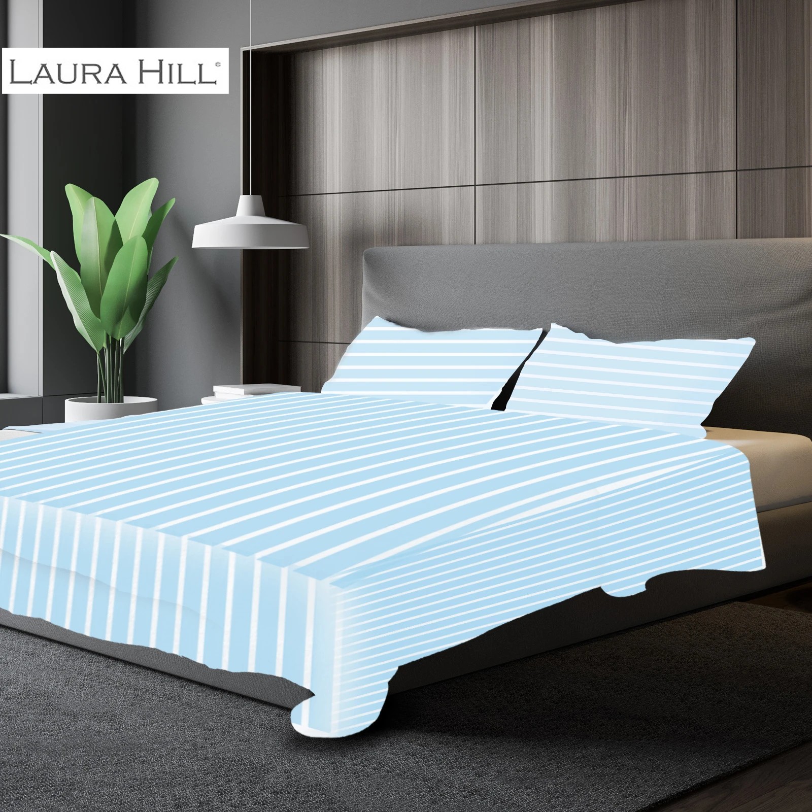 6 1000 Thread Count Cotton Rich Queen Quilt Set in Striped - Blue, 6 of 6