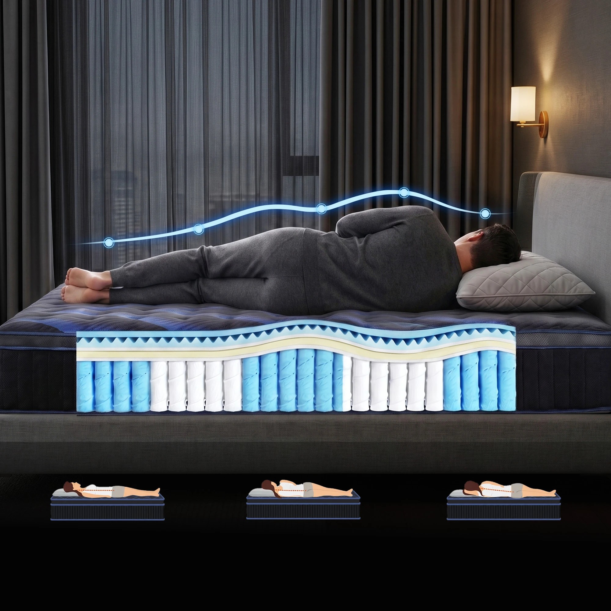 7 Giselle 34cm Hybrid Mattress with Cooling Gel Memory Foam and Edge Support - Single Bed - Blue, 7 of 9
