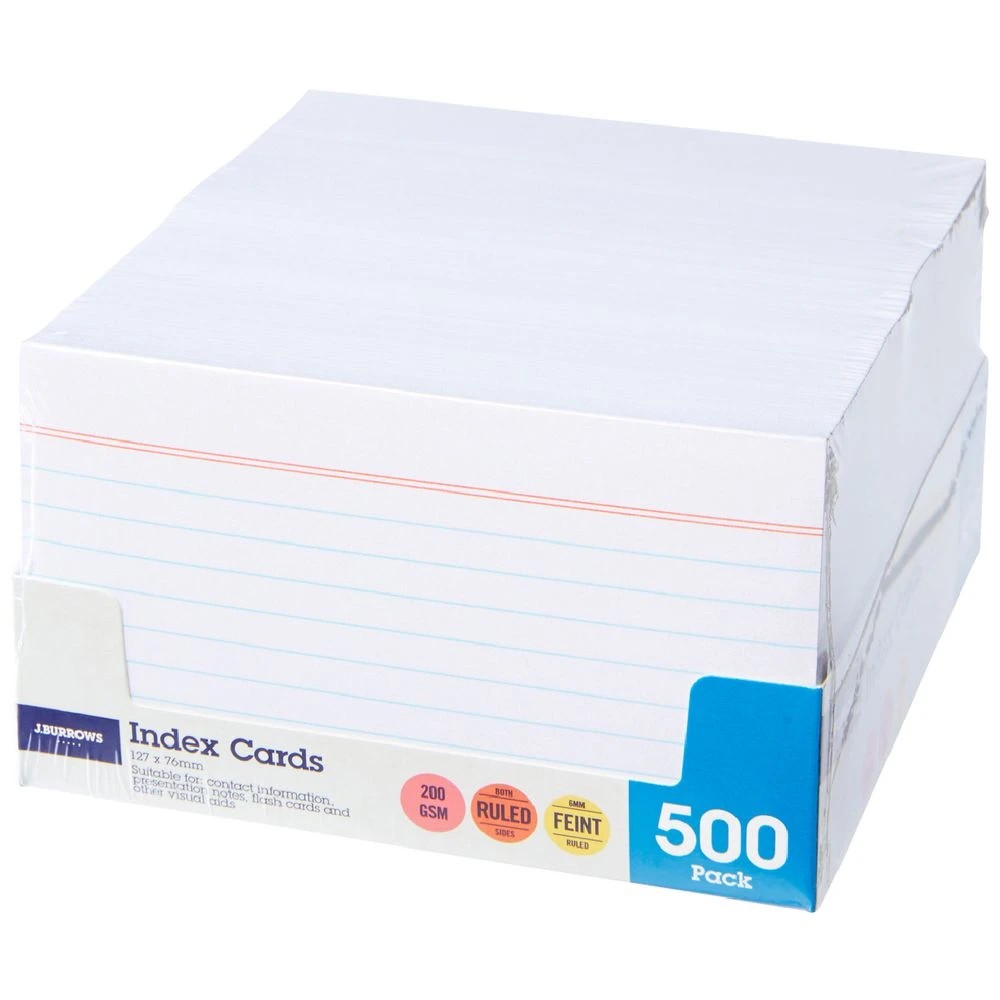 1 J.Burrows Index Cards Ruled 127 x 76mm White 500 Pack, 1 of 1
