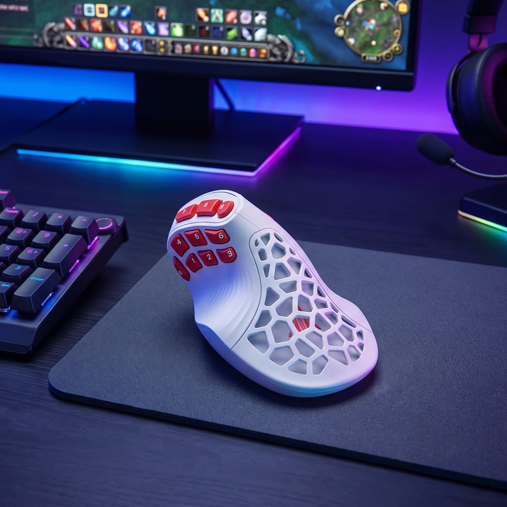 8 Solakaka E9 Pro Vertical MMO Mouse Tri-Mode 36000 DPI 8000Hz PAW3395 - White, 8 of 10