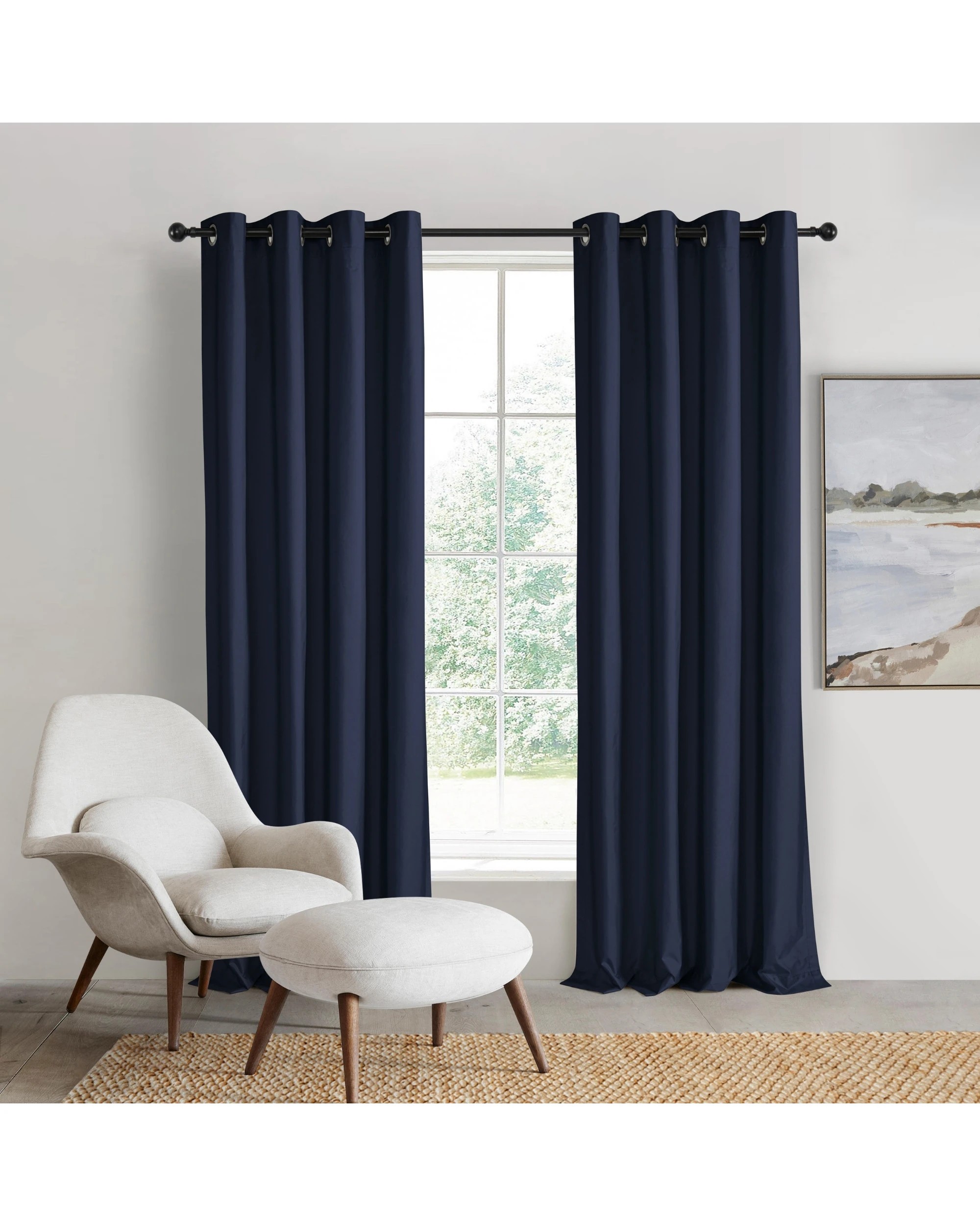 1 Sherwood Home Orlando Blockout Eyelet Curtain Pair 90x223cm - Navy, 1 of 5