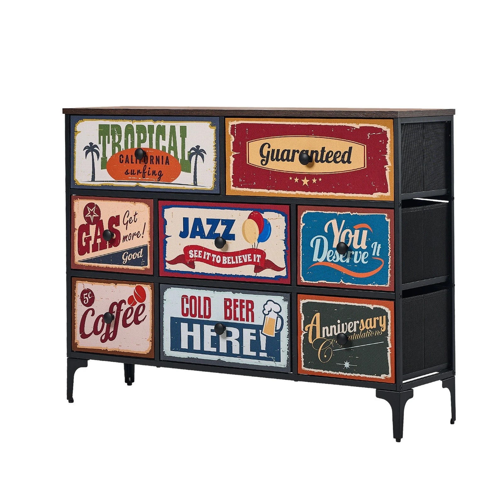 1 Oikiture 8 Chest of Drawers Fabric Storage Cabinet Retro Dresser Vintage Lowboy - Multi, 1 of 6