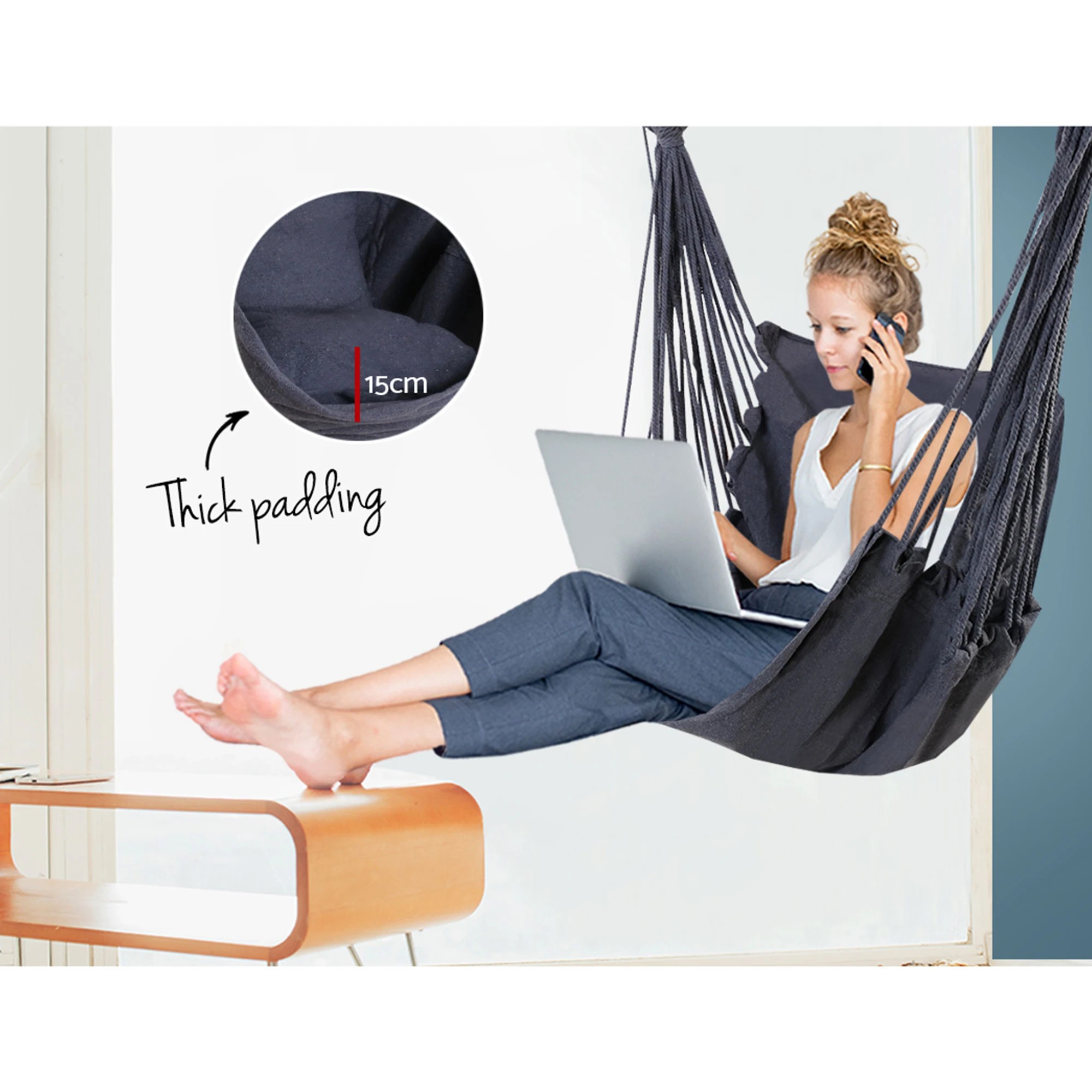 6 Gardeon Hammock Chair Outdoor Camping Hanging Hammocks Cushion Pillow - Grey, 6 of 7