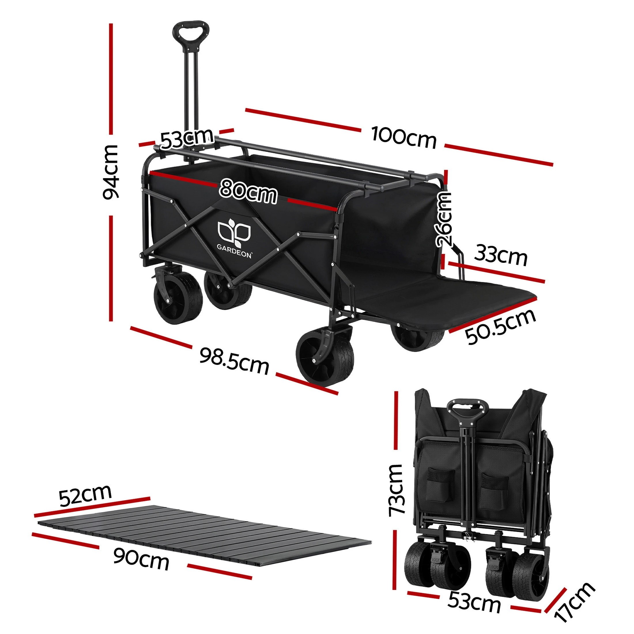 2 Gardeon Folding Camping Wagon Heavy Duty Utility Cart with Tailgate Table 150L - Black, 2 of 9