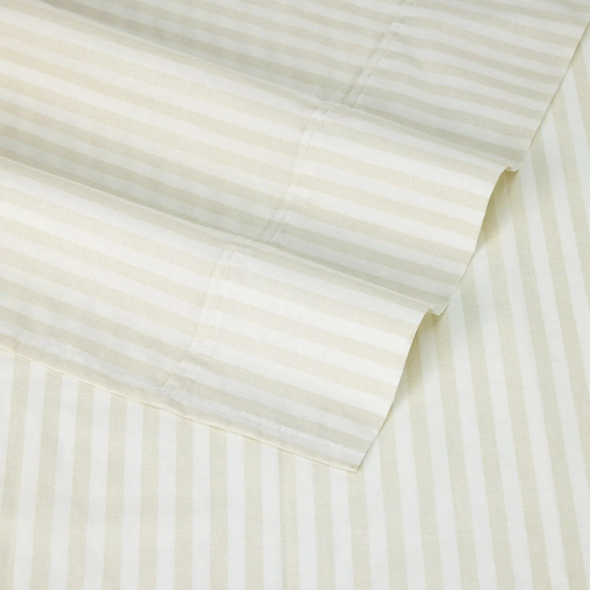 4 225 Thread Count Stripe Cotton Sheet Set - Double Bed, Natural, 4 of 6