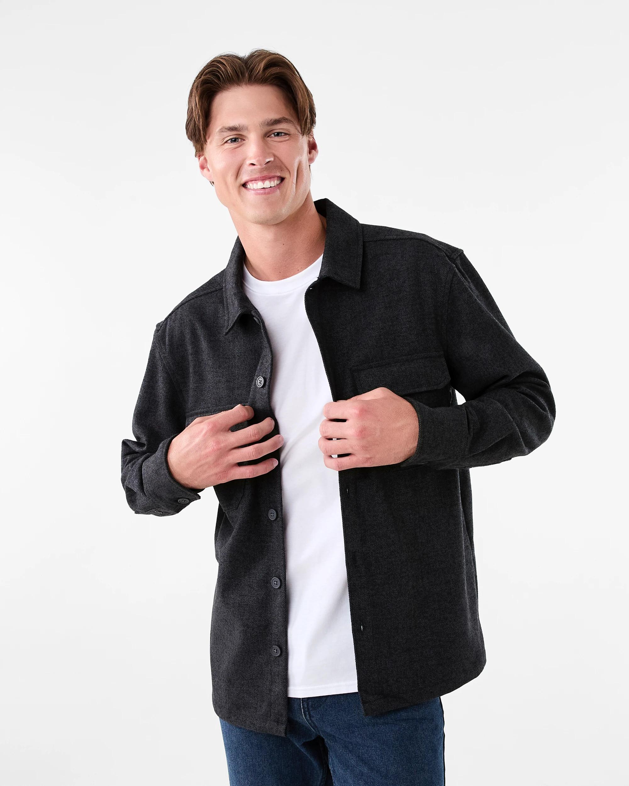 1 Long Sleeve Herringbone Shirt Black, 1 of 8