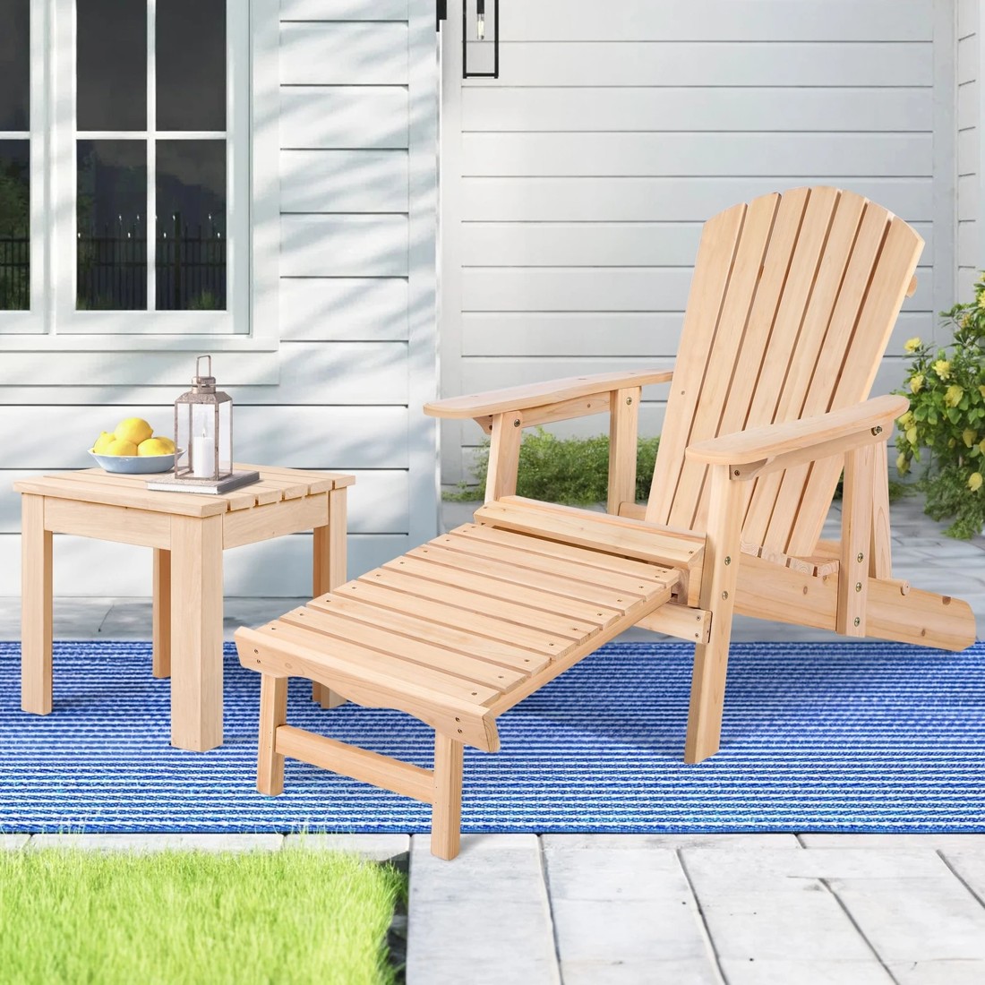10 Alfordson Adirondack Chair Table 2PCS Set Outdoor Furniture w/ Ottoman - Natural, 10 of 10