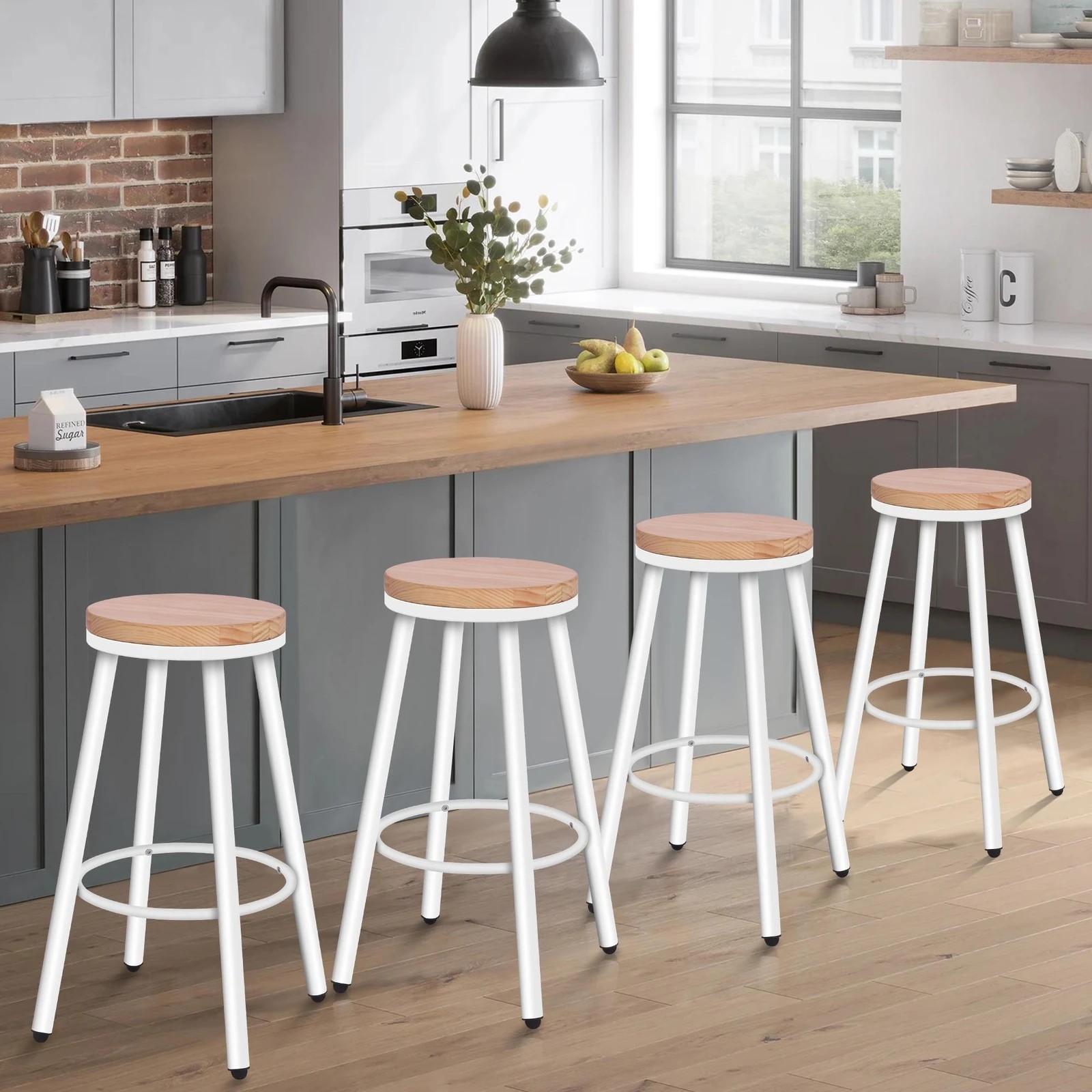 2 Alfordson 2x Bar Stools Retro Kitchen Vintage Chair Industrial Rocio - White, 2 of 10