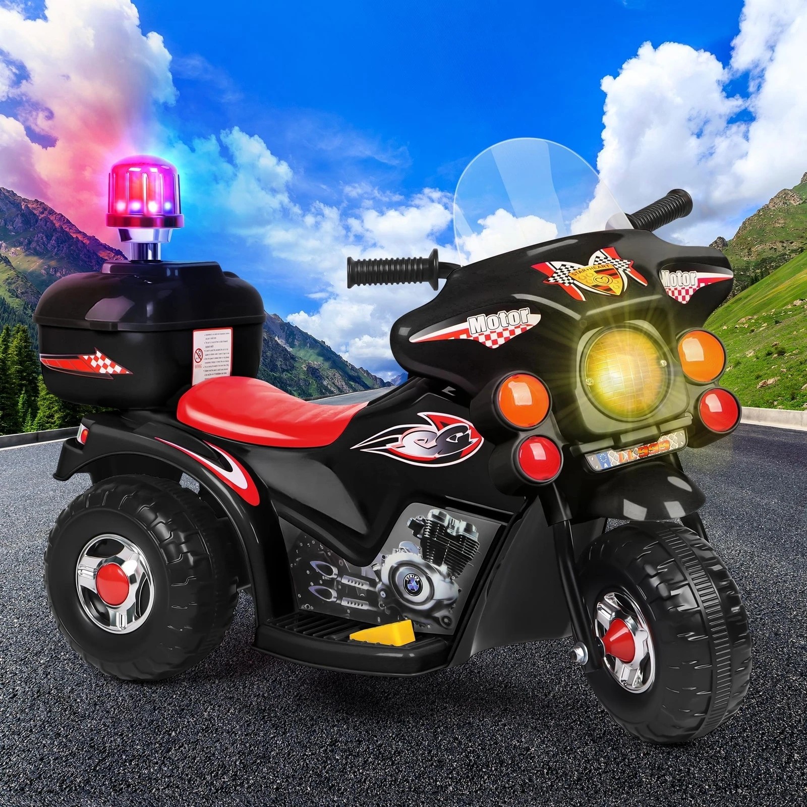 5 Alfordson Kids Ride On Car Police Motorcycle 6V Electric Toy 25W Motor MP3 - Black, 5 of 9