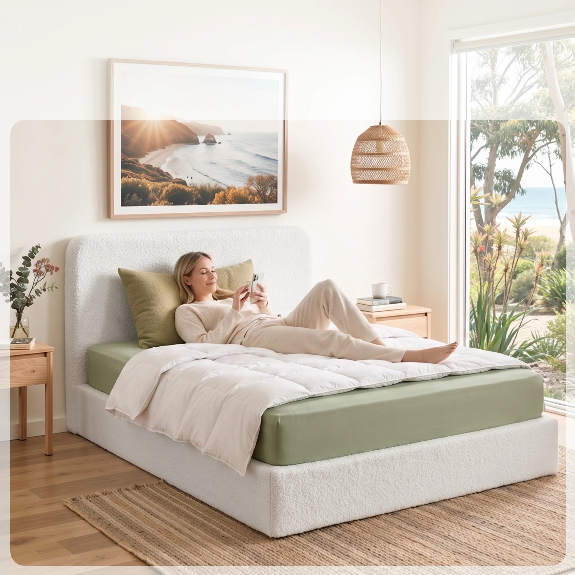 7 Artiss Queen Bed Frame Boucle Fabric No-Assembly Beds Vacuum Compressed Removable Washable Cover - White, 7 of 8