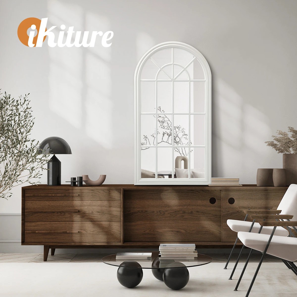 5 Oikiture Window Mirror Arched Wall Mirrors Decor 76x51cm Wooden
 - White, 5 of 9