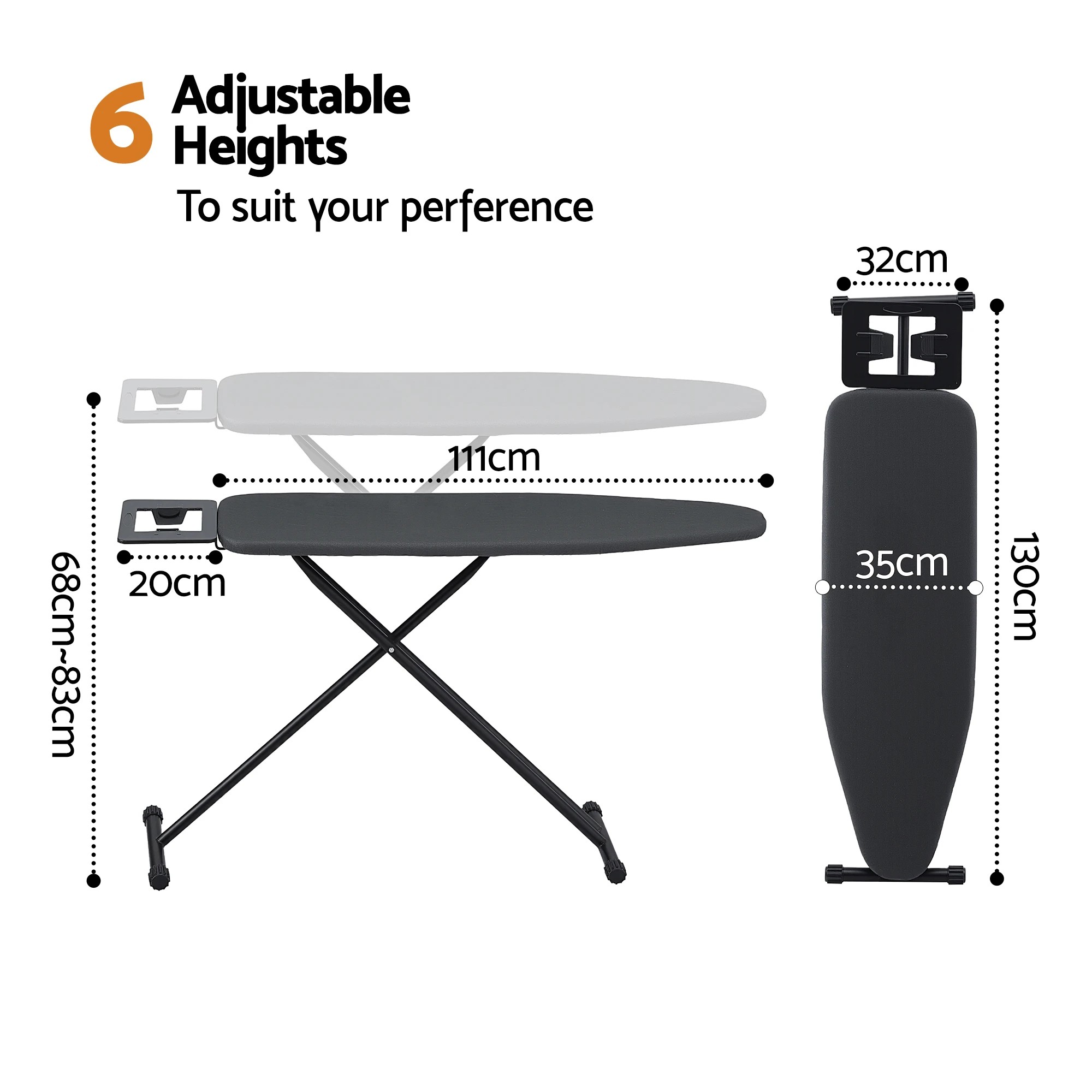 2 Artiss Ironing Board with Iron Rest with 3 Layers Extra Thick Cover Easy Storage - Black, 2 of 5