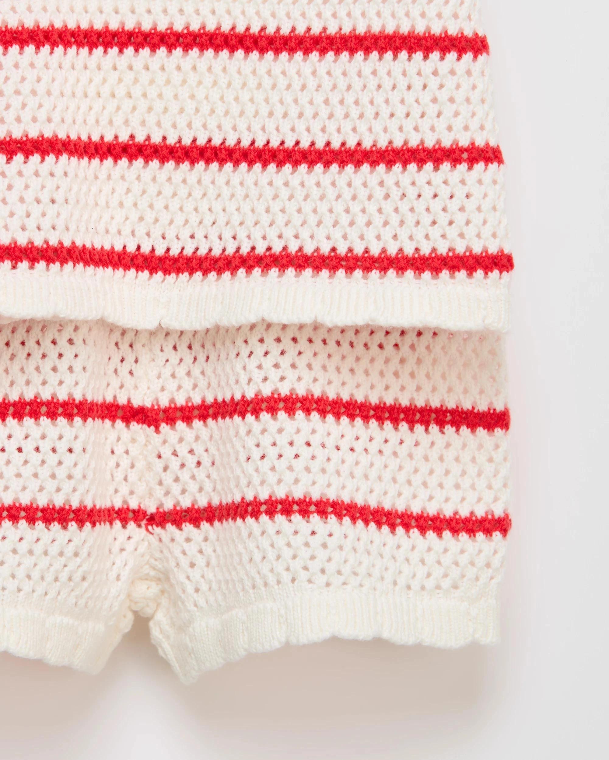2 Target Organic Cotton Baby Crochet Top and Short 2 Piece Set RED/CREAM STRIPE, 2 of 3