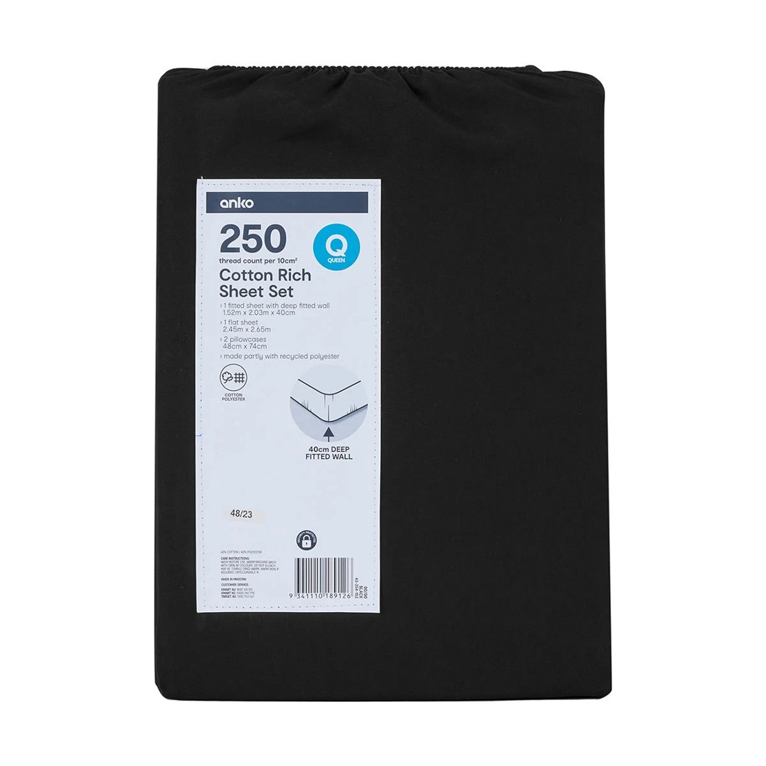 7 250 Thread Count Cotton Rich Sheet Set - Queen Bed, Black, 7 of 7