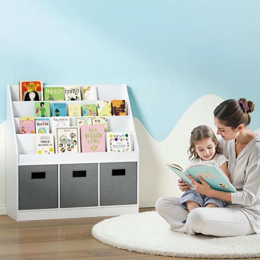 7 Keezi Kids Bookshelf 4 Tiers Magazine Rack Toy Box Organiser Storage Display Shelf - Multi, 7 of 7