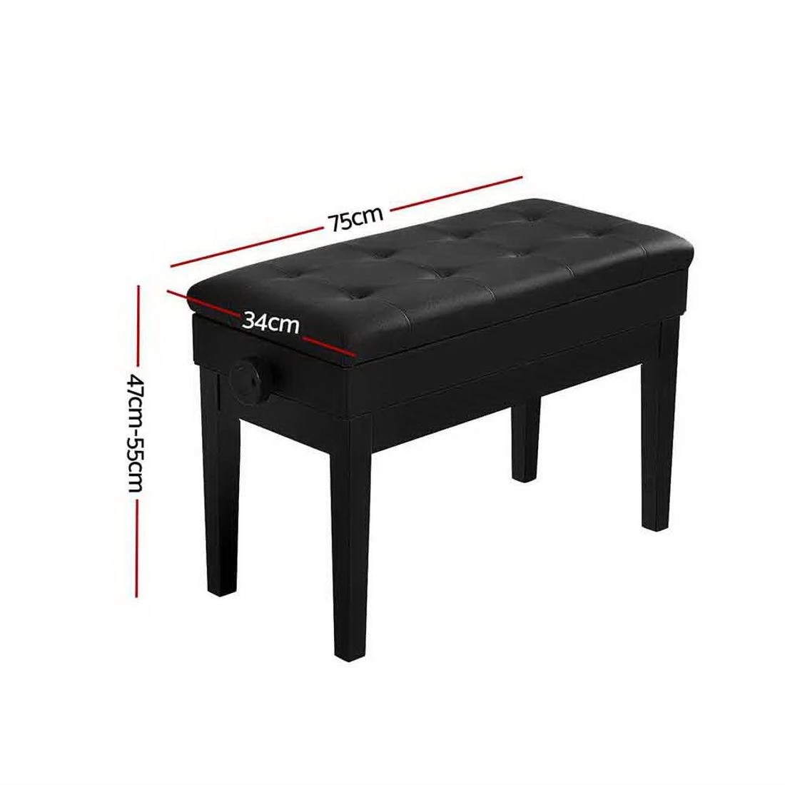 2 Alpha Piano Bench Stool Adjustable Height Keyboard Seat - Black, 2 of 4