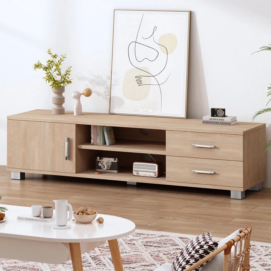 10 Alfordson Entertainment Unit TV Cabinet Stand 120cm Storage Drawer - Oak, 10 of 10