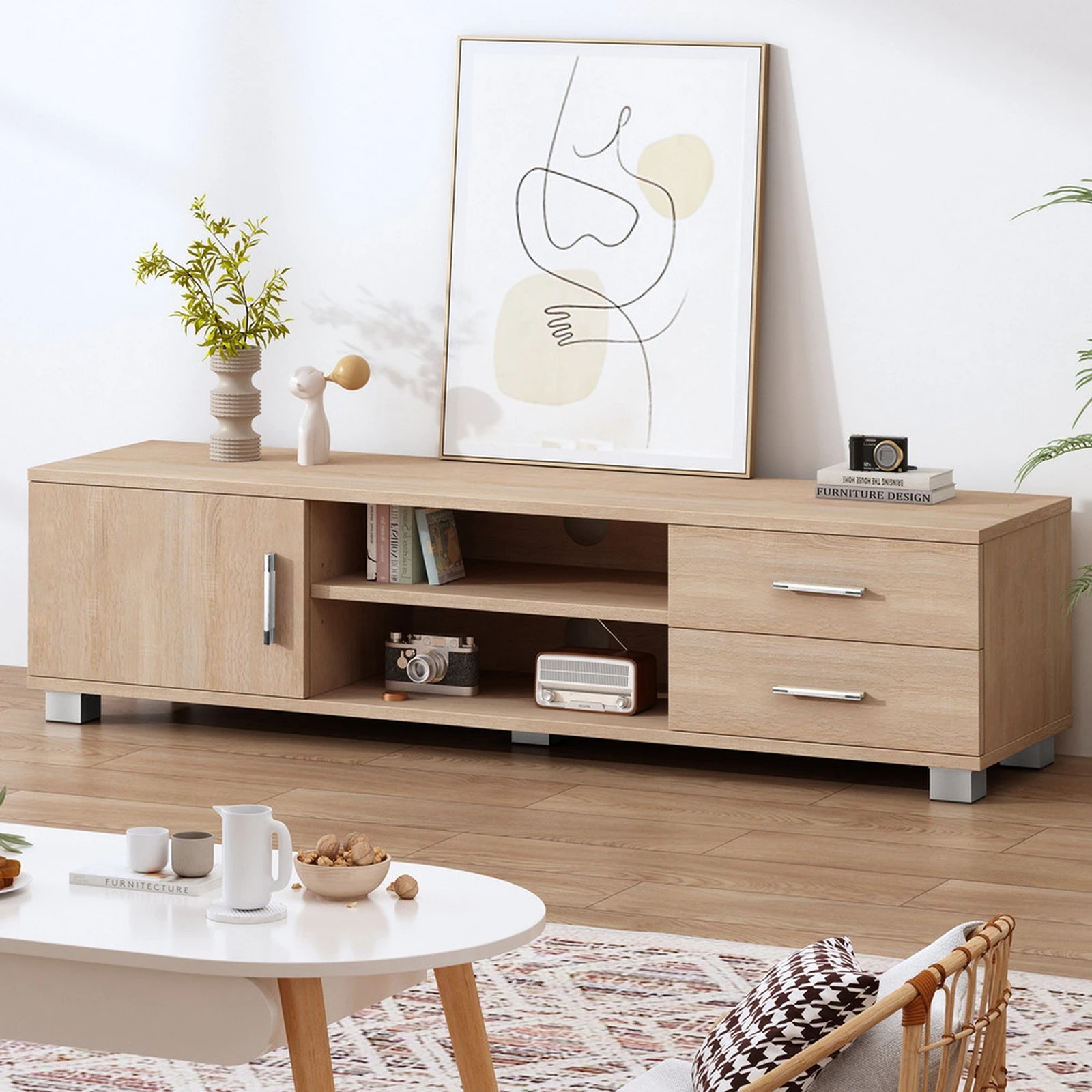 10 Alfordson Entertainment Unit TV Cabinet Stand 120cm Storage Drawer - Oak, 10 of 10