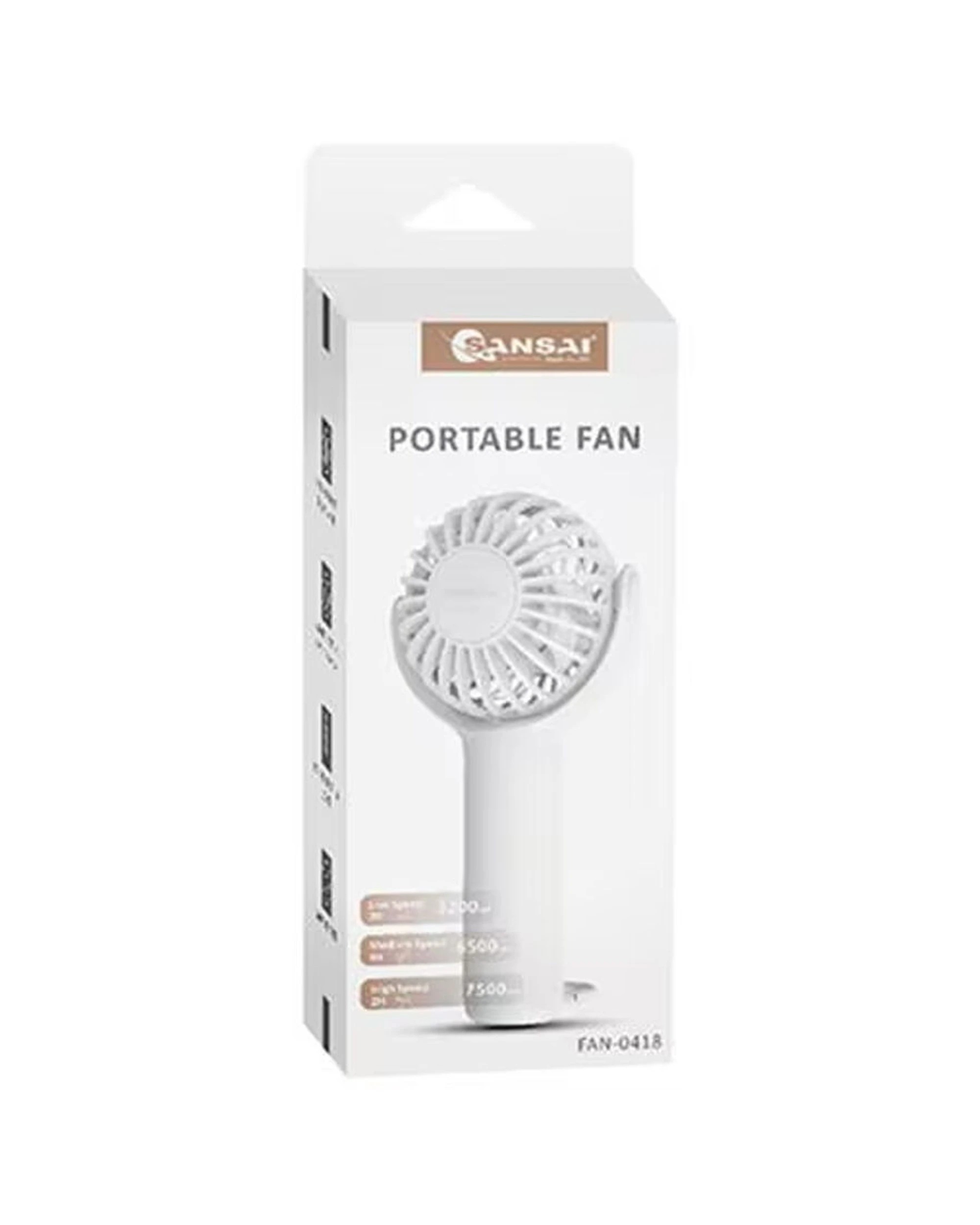 2 SANSAI 3W Mini USB Portable Rechargeable Fan 8x15cm - 3 Speed - 1500mAh Battery - White, 2 of 3
