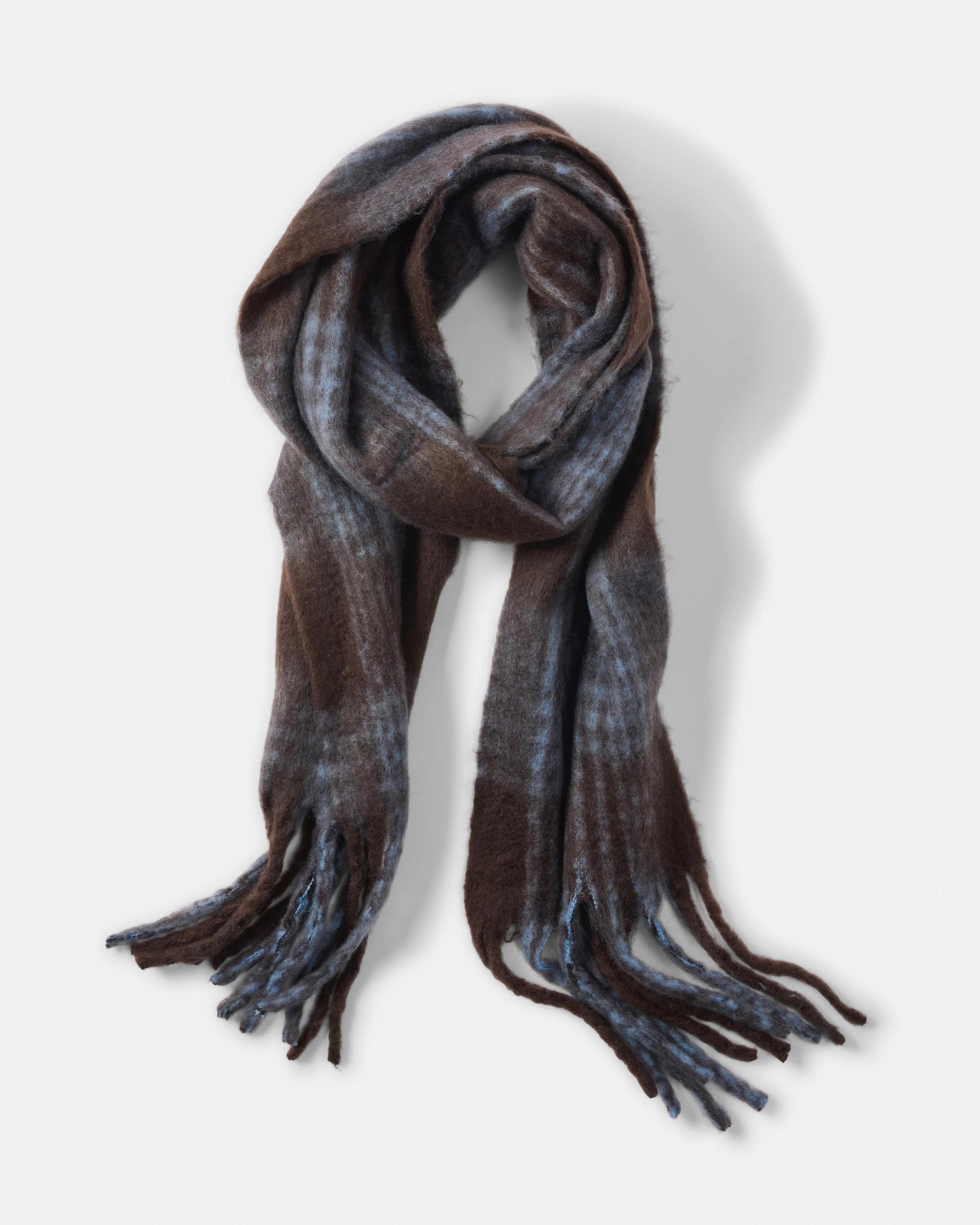 1 Printed Fluffy Scarf Brown Chck, 1 of 3