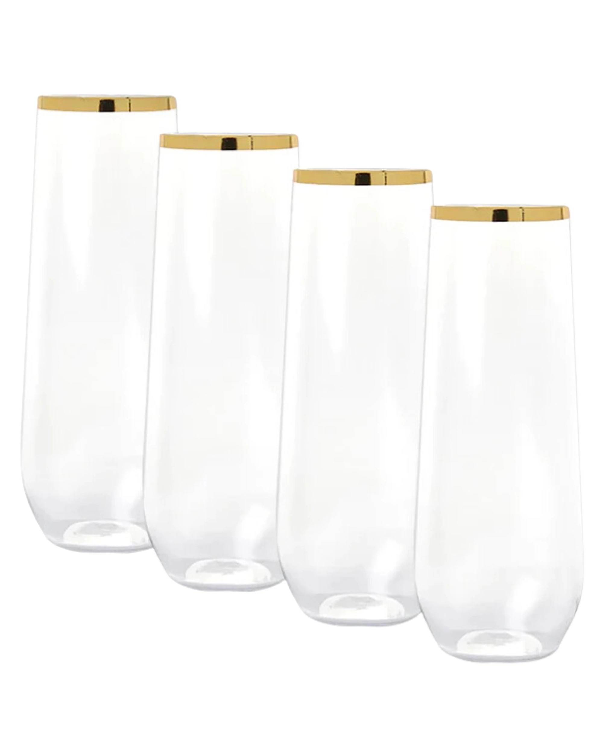 1 Partyware Gold Trim Plastic Stemless Champagne Glasses 250ml Pack of 4 - Clear, Gold, 1 of 3