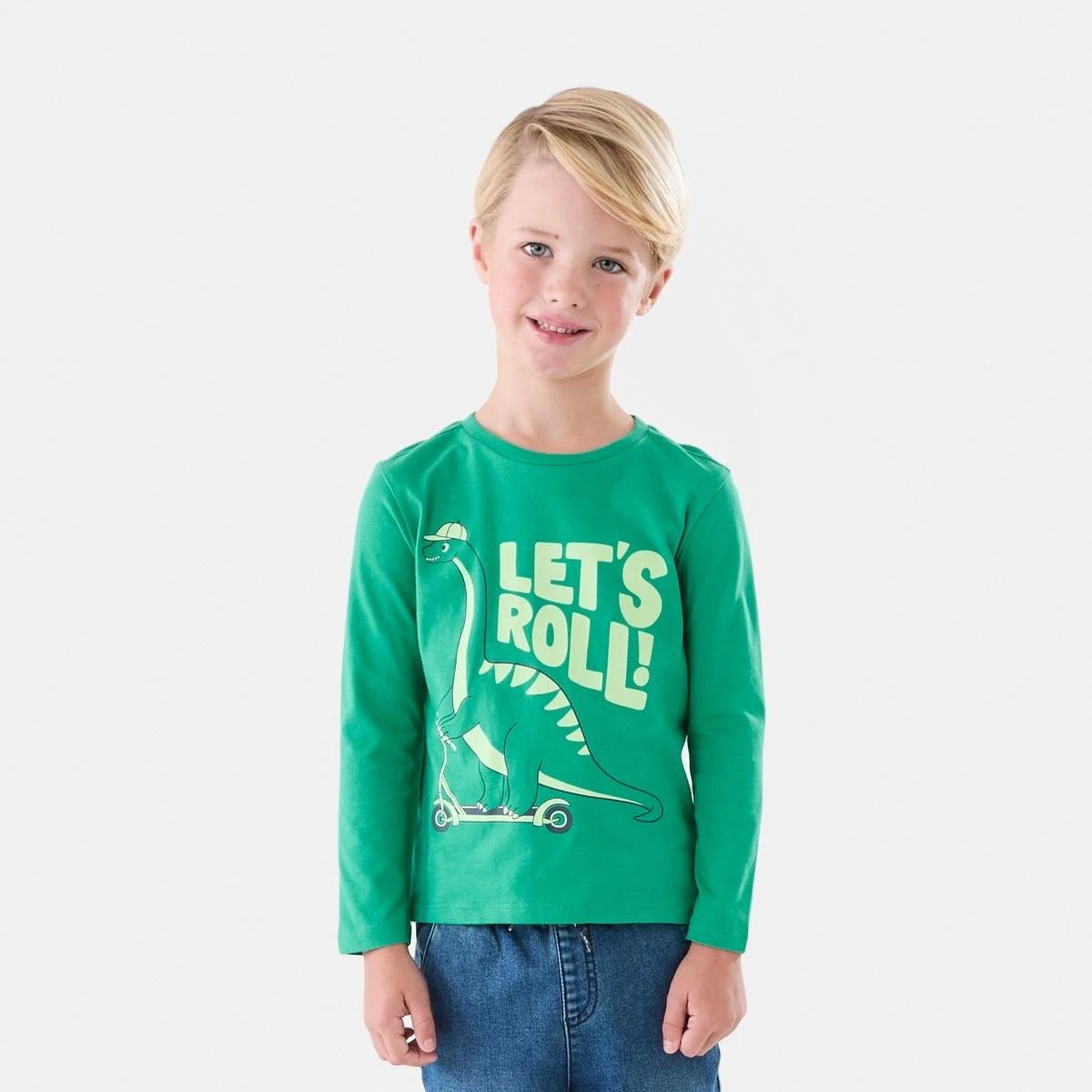 1 Long Sleeve Print T-shirt Grn Dino, 1 of 8
