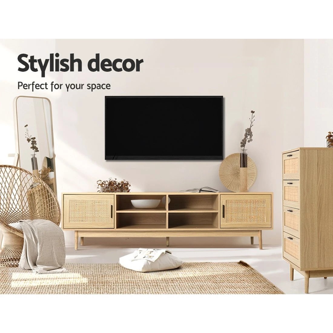 6 Artiss TV Cabinet Entertainment Unit 180cm - Natural, 6 of 8