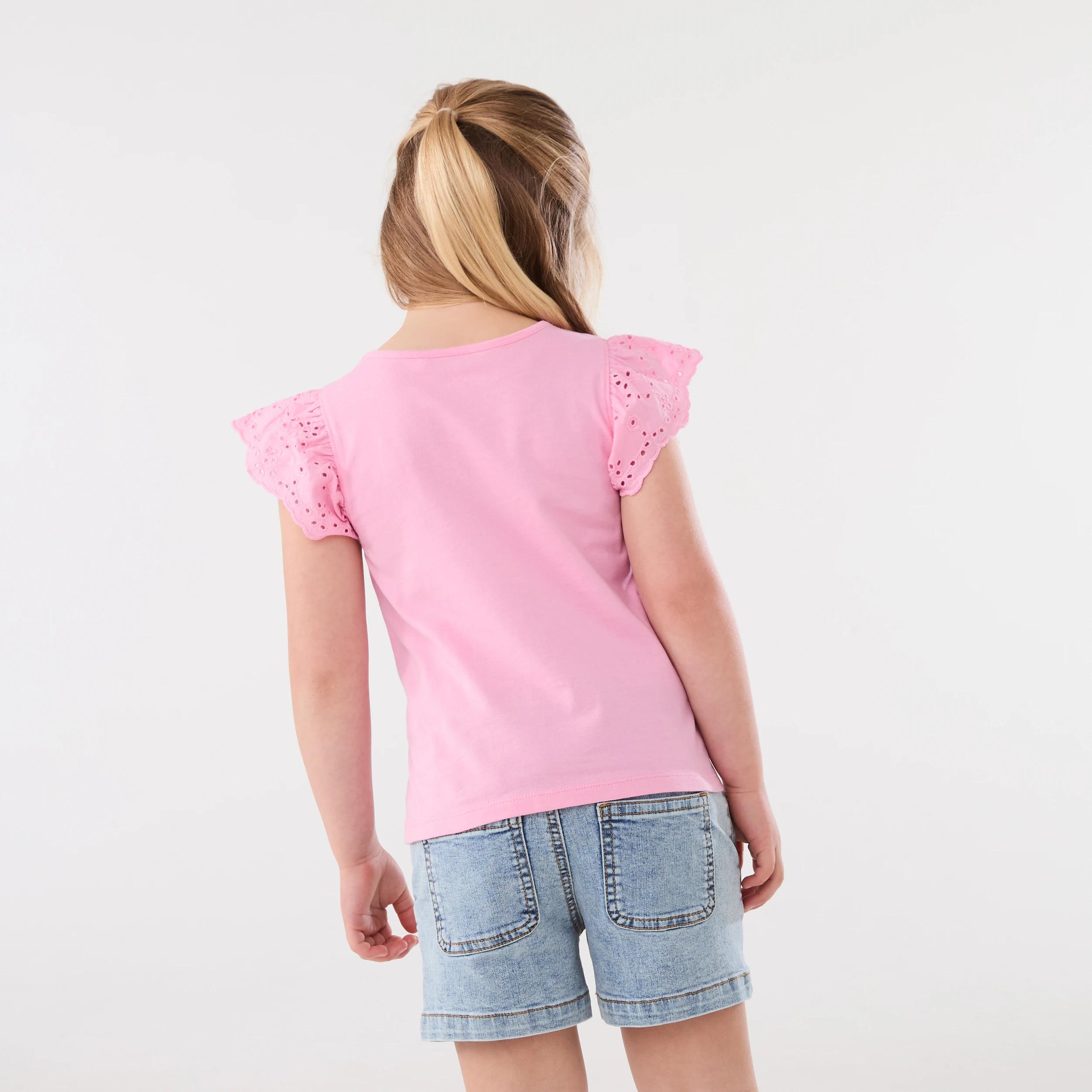2 Broderie Frill Sleeve T-shirt Bubble Pnk, 2 of 6