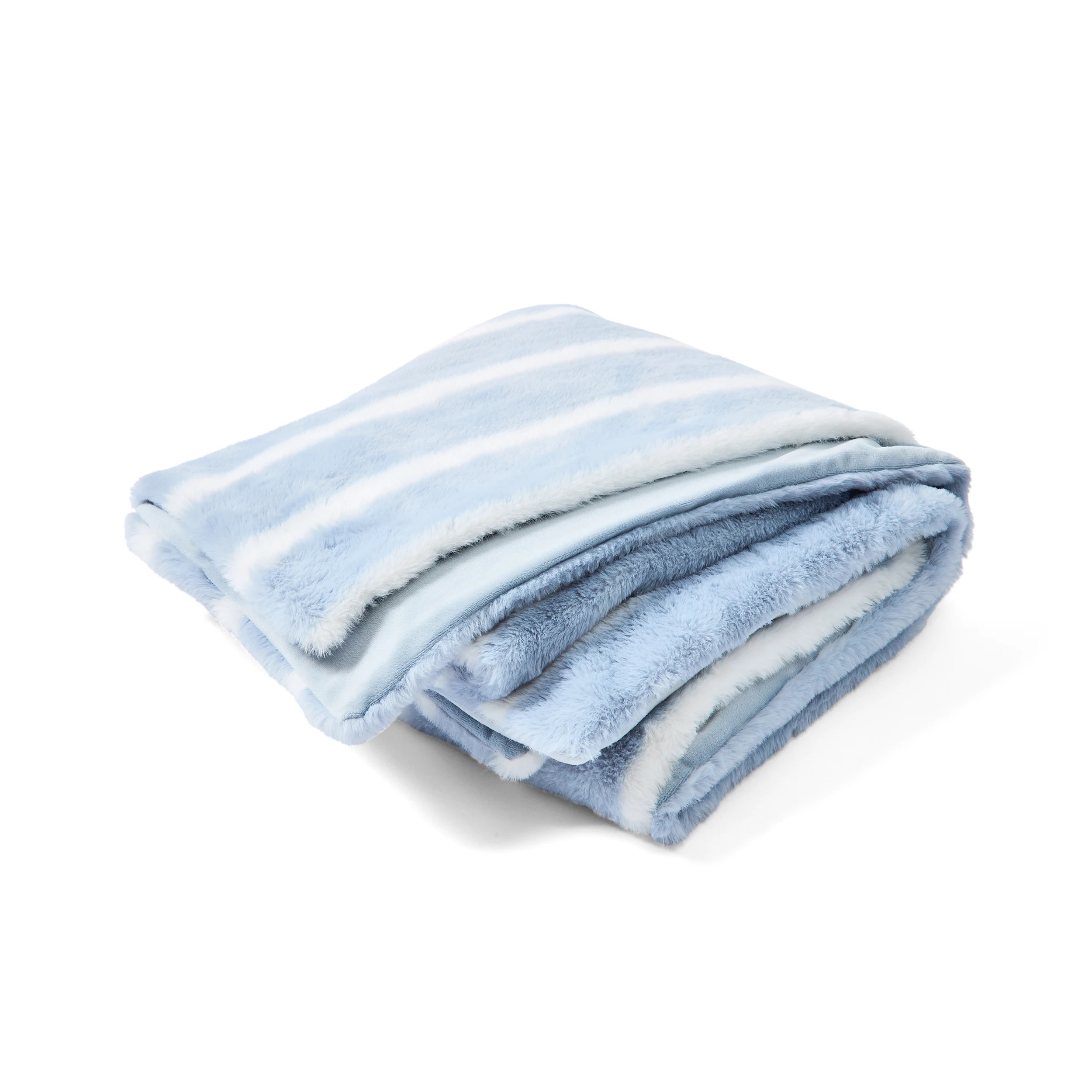 3 Stripe Faux Fur Throw - Blue, 3 of 6