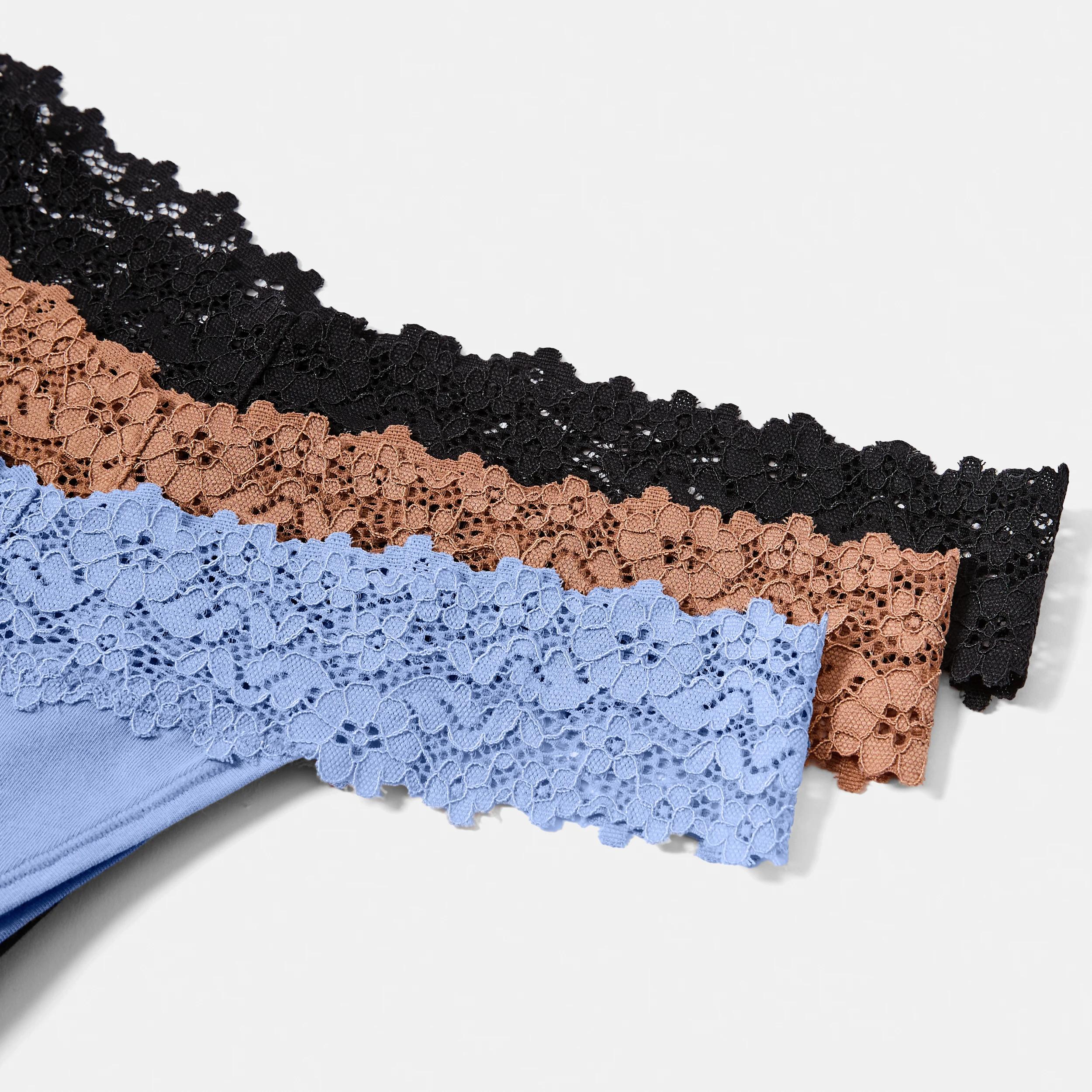 3 3 Pack Cotton Lace G-String Briefs BLACK, SOFT CLAY, HYDRANGEA, 3 of 8