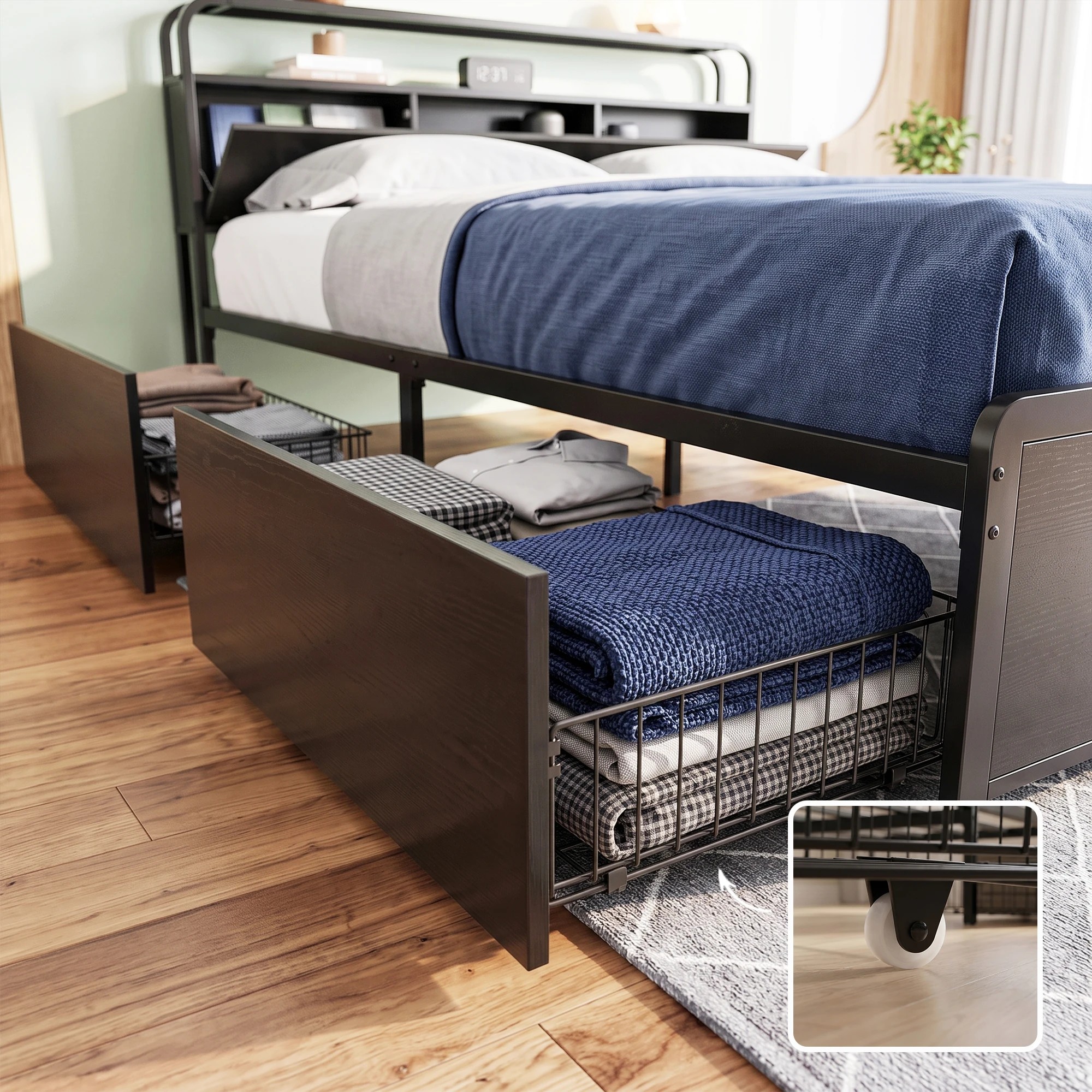 5 Artiss Metal Bed Frame 4 Drawers Hidden Storage Headboard HEDY  - King Bed - Black, 5 of 8