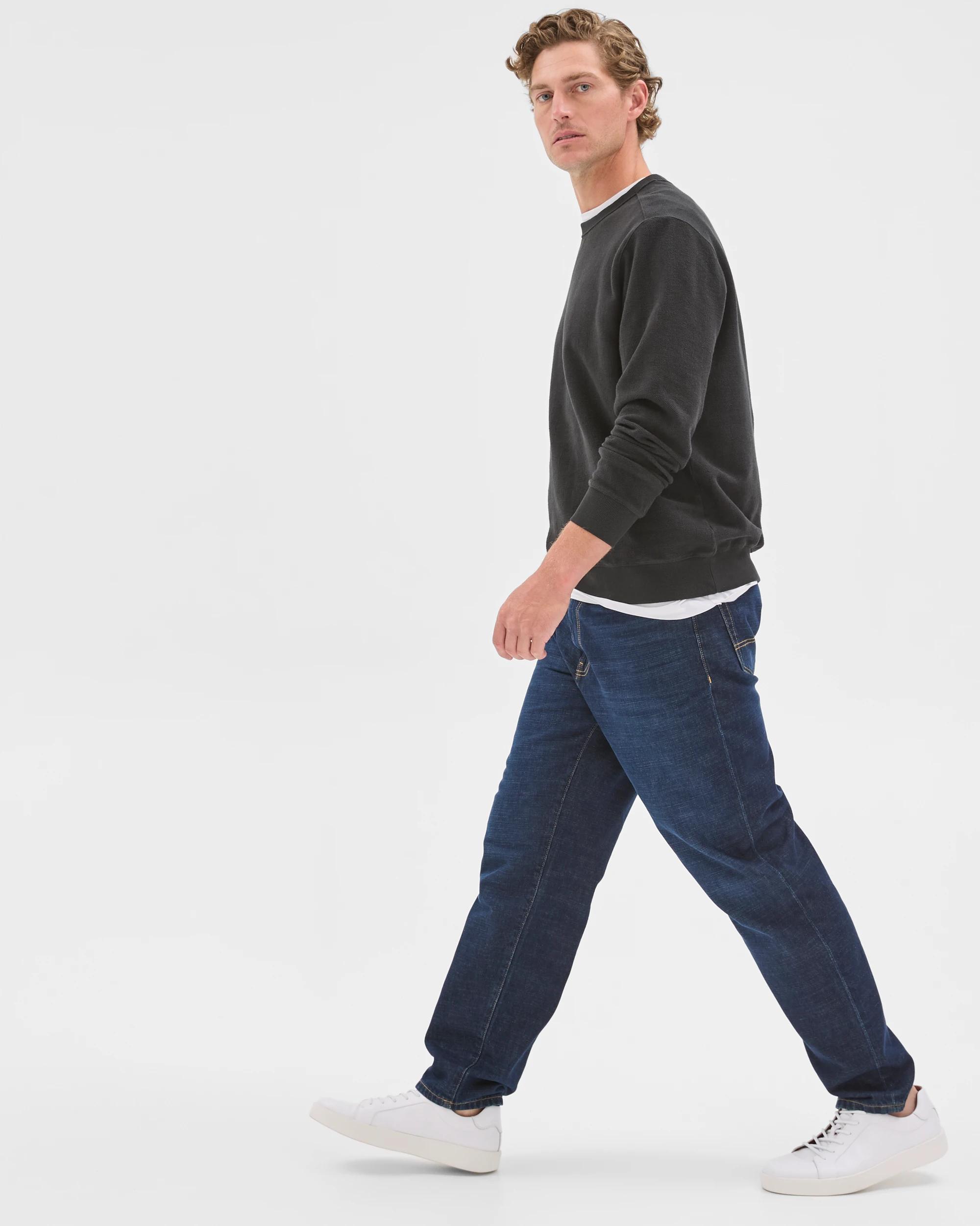 3 Target Man Australian Cotton Herringbone Long Sleeve Crew Neck Fleece Top BLACK, 3 of 6