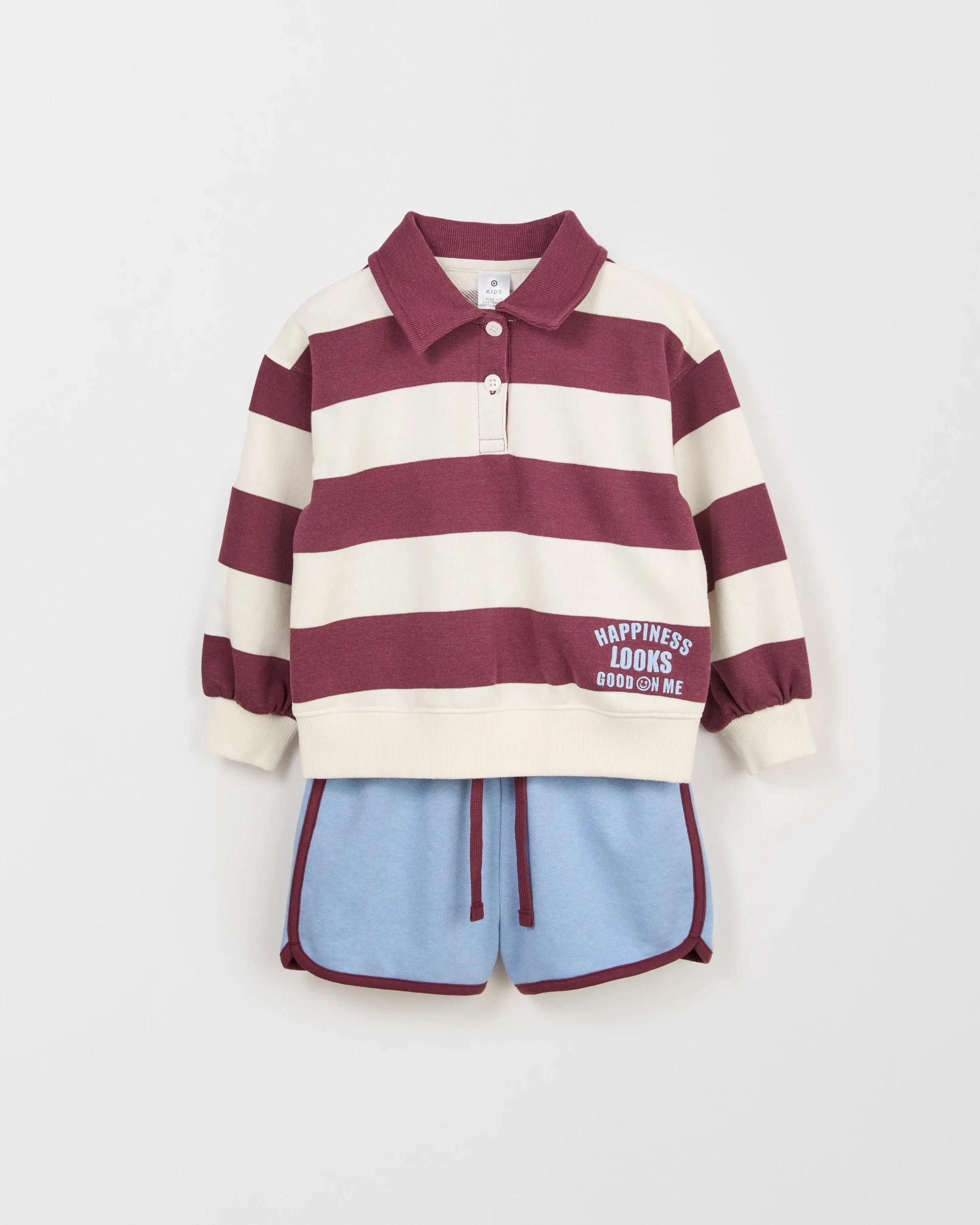 5 Target Australian Cotton Blend Fleece Top and Short 2 Piece Set PURPLE/BLUE STRIPE, 5 of 6