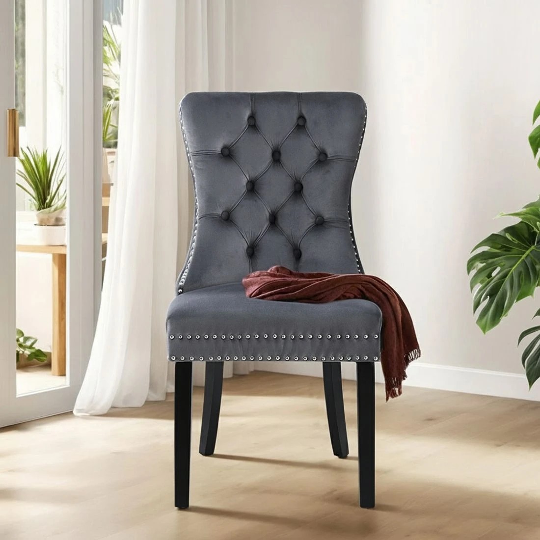 3 1 Set of 2 Artiss Dining Chairs  Velvet - Grey, 3 of 5