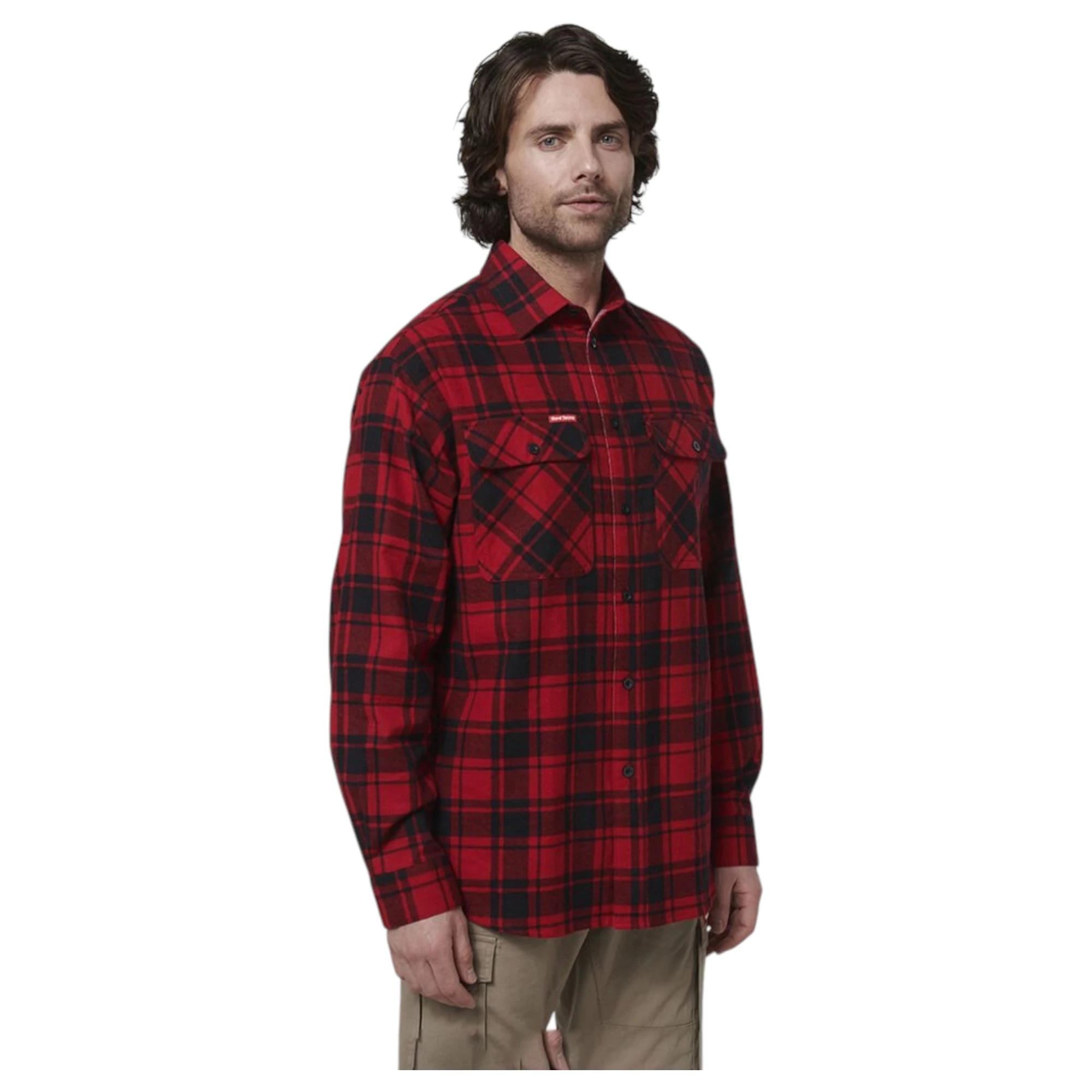 4 Hard Yakka Mens Long Sleeve Check Flannel Shirt RED CHECK, 4 of 8