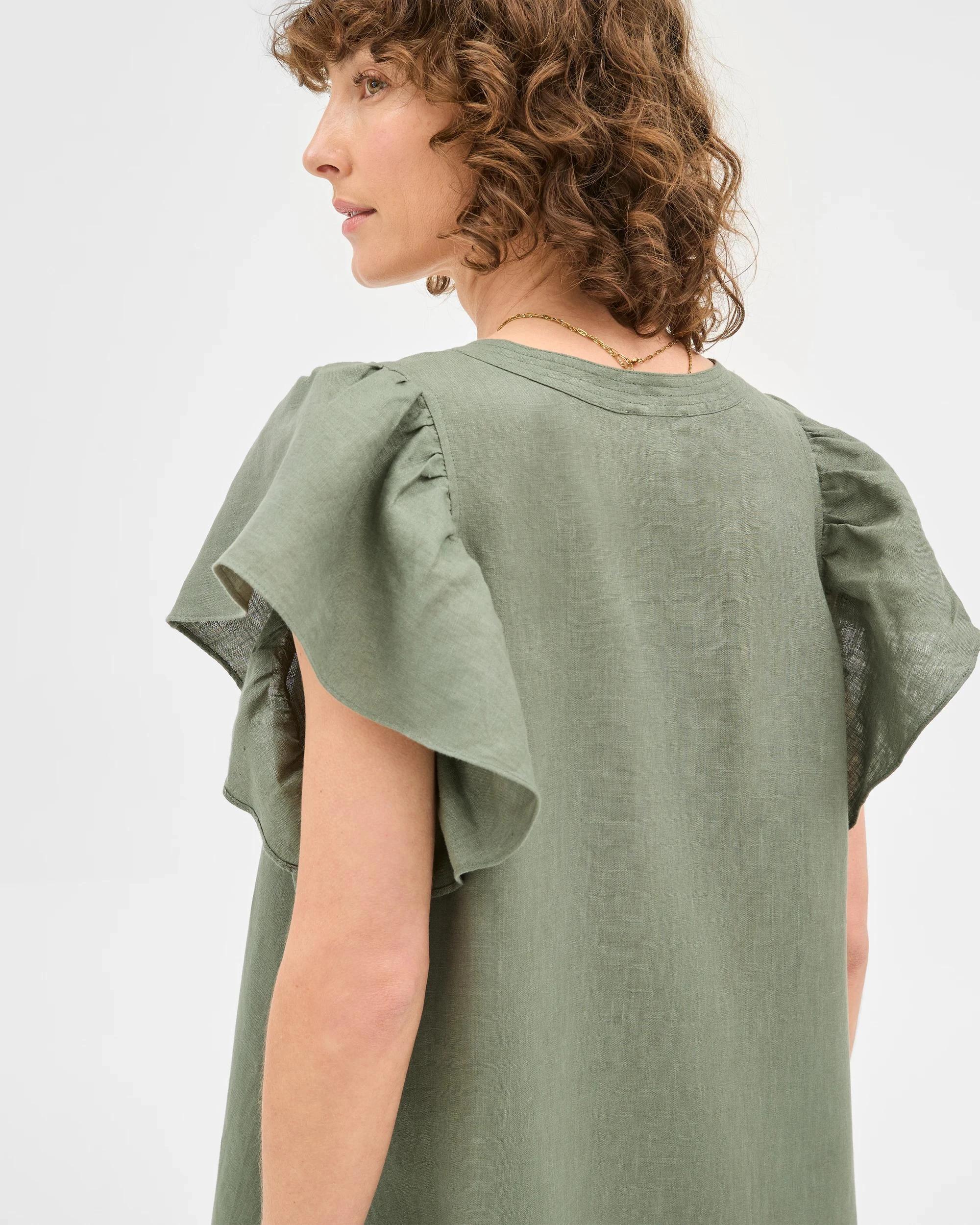 5 Target Woman European Linen Stitch Detail Mini Dress KALE, 5 of 6