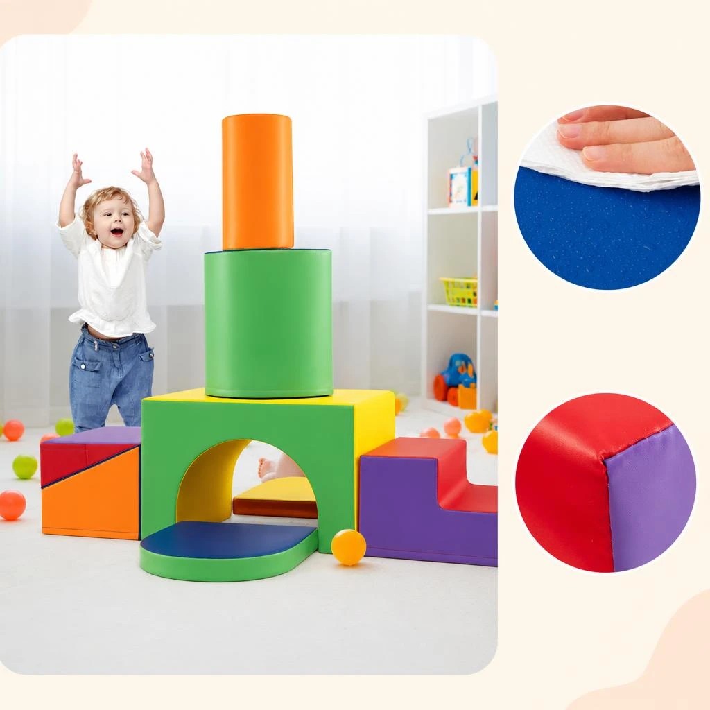 6 Costway 7-Piece Foam Climbing Blocks Soft PU Leather Play Gym Baby Climber - Yellow, 6 of 7