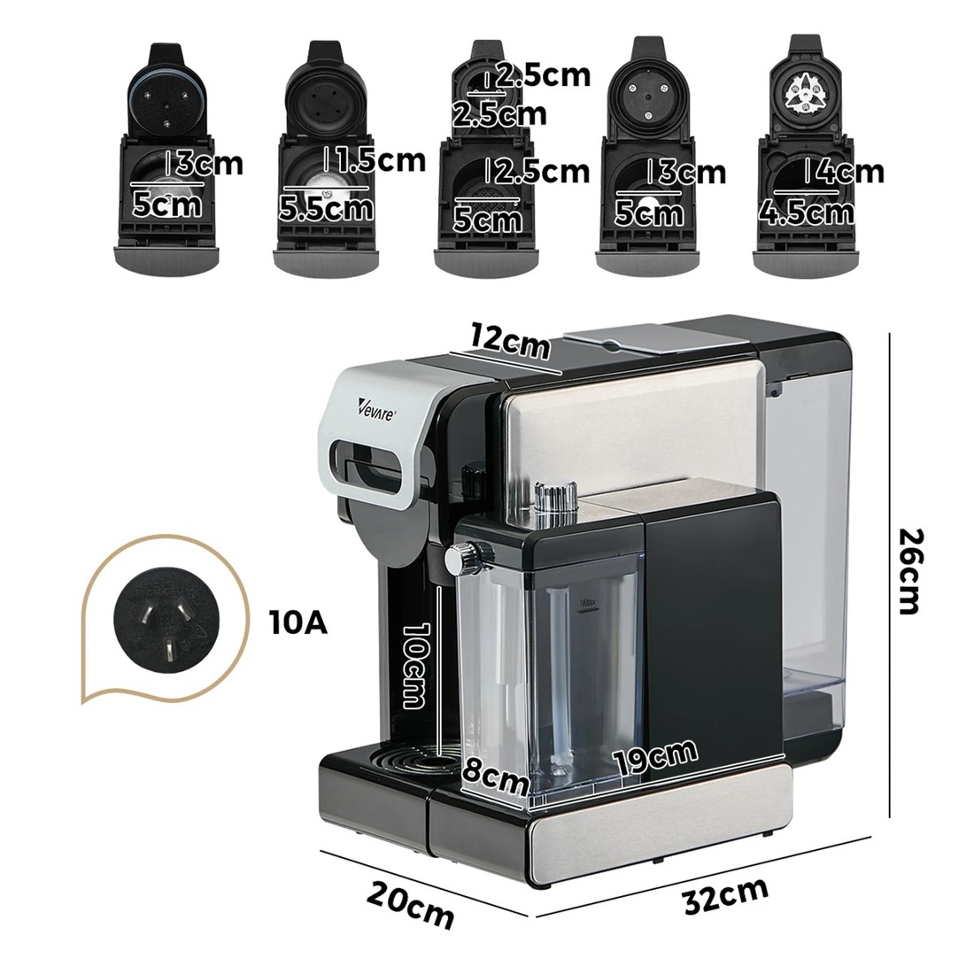 2 Vevare 5 in 1 Capsule Coffee Machine Milk Frother Nespresso Dolce-Gusto Pod Maker - Black, 2 of 3