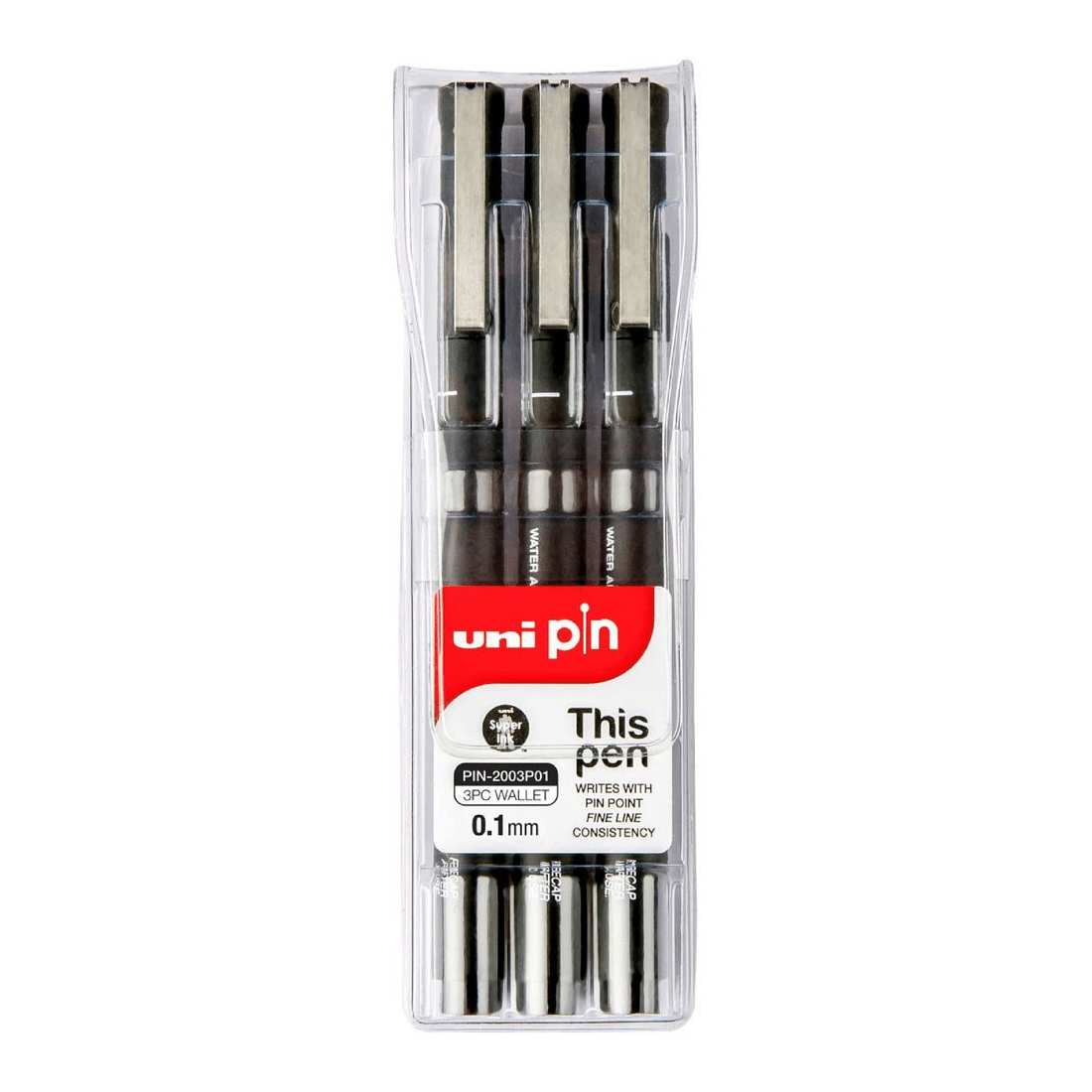 1 Uni Pin Fineliners 0.1mm Black 3 Pack, 1 of 2