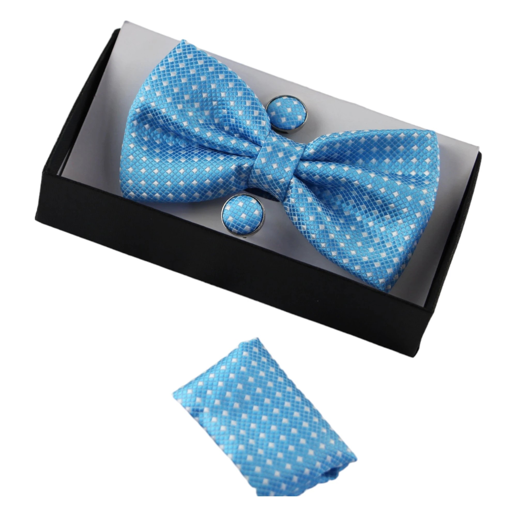 2 Zasel Mens Light Blue Checkered Matching Bow Tie, Pocket Square & Cuff Links Set - Multi, 2 of 5