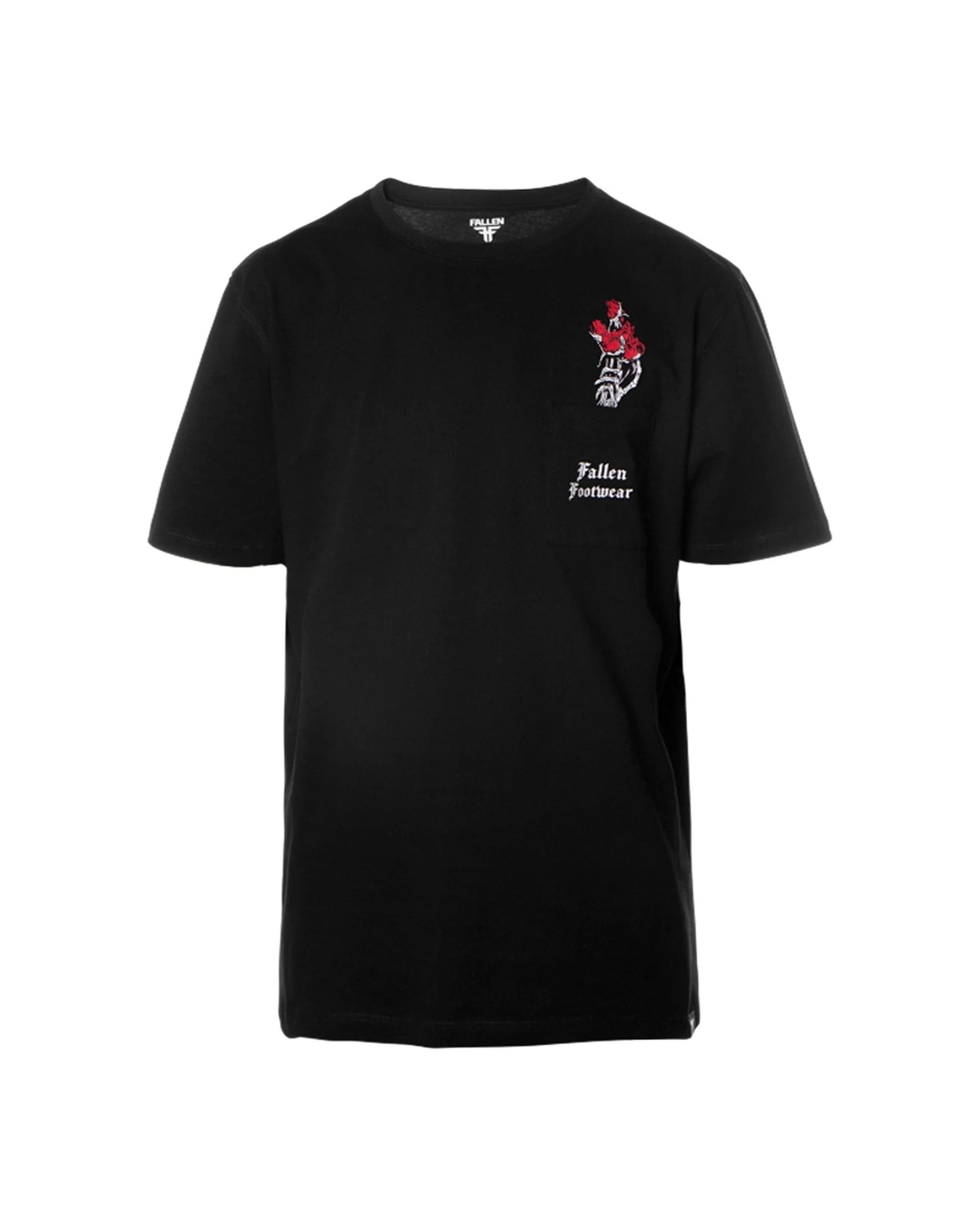 1 Fallen Footwear Mens 100% Cotton Roses Pocket Tee T-Shirt BLACK/RED, 1 of 4
